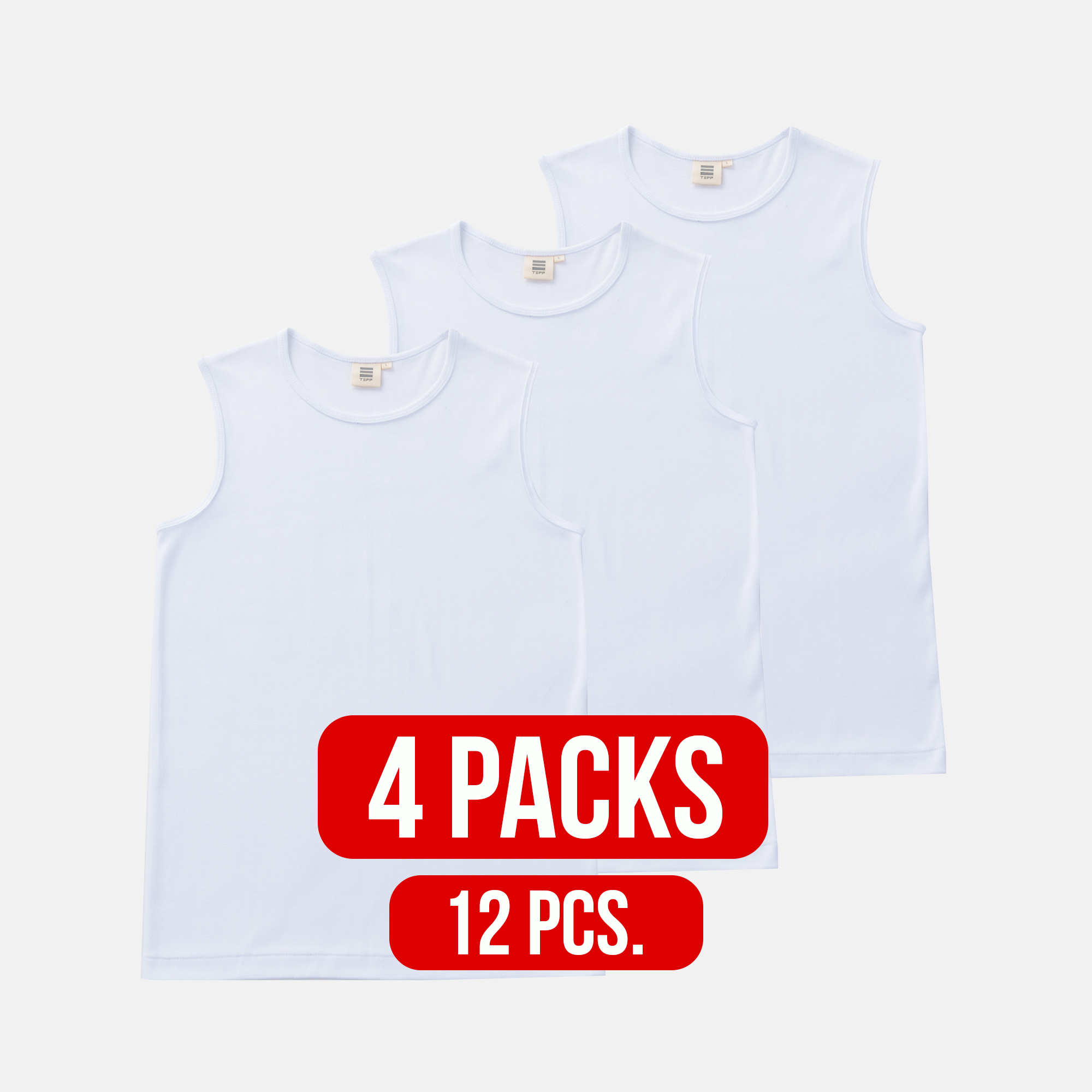 Round neck sleeveless shirt WHITE (4Packs)(12 PCS.)
