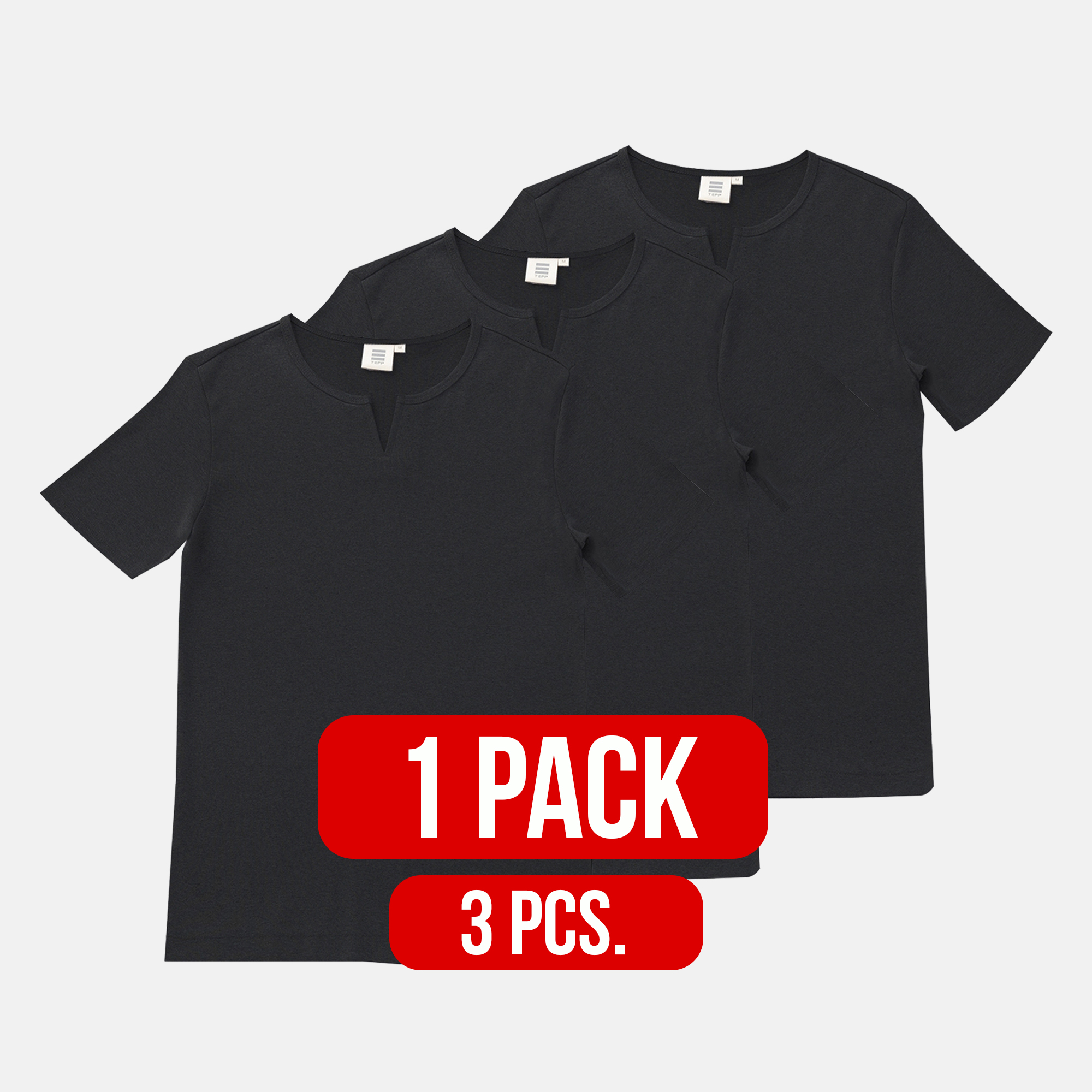 Slit neck T-shirt BLACK (1Pack)(3PCS.)