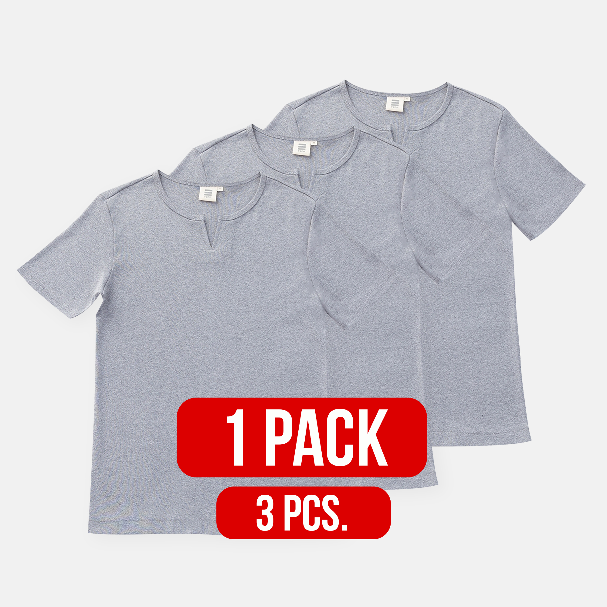 Slit neck T-shirt GREY (1Pack)(3PCS.)