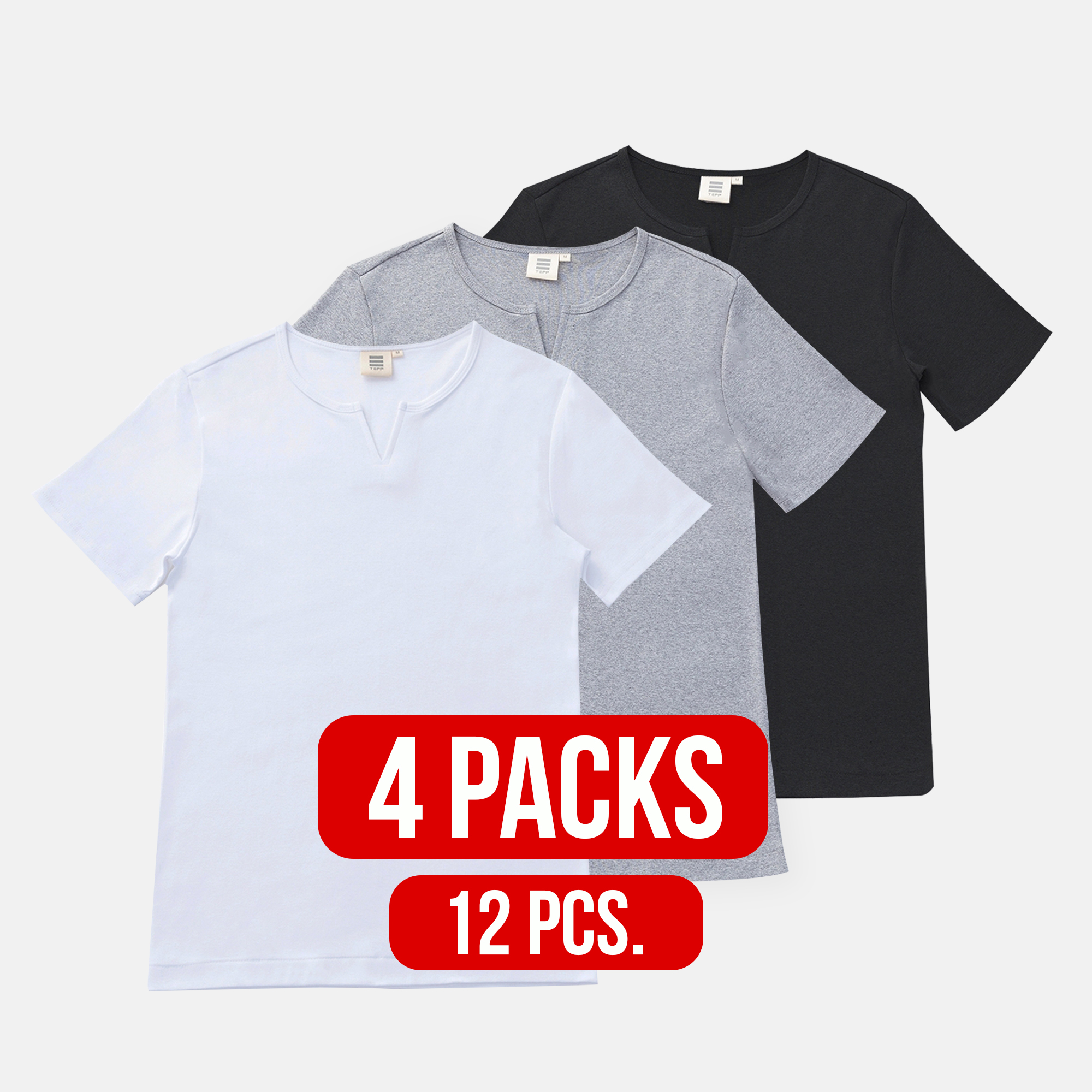 Slit neck T-shirt MIX (4Packs)(12 PCS.)