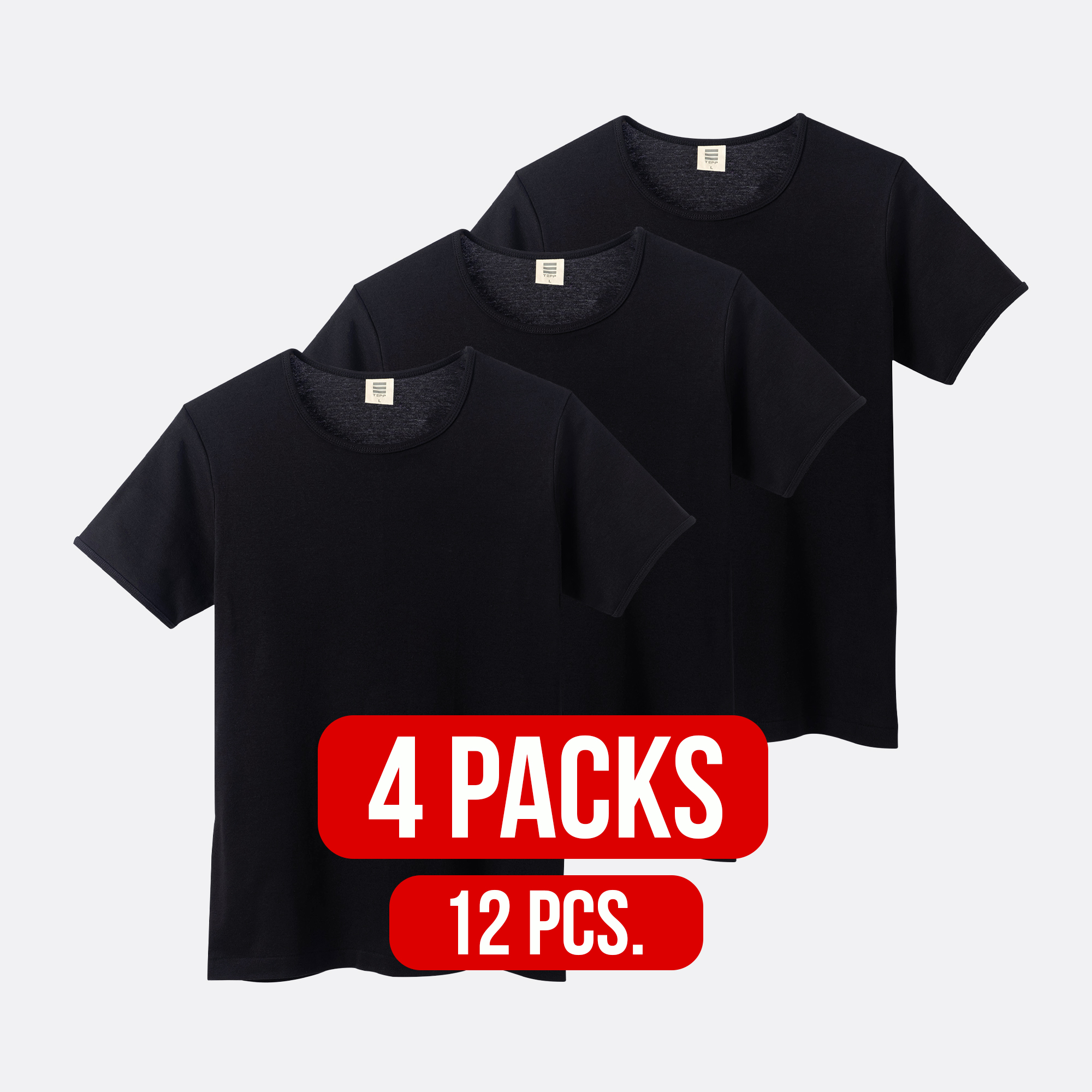 Short sleeve round neck t-shirt BLACK (4Packs)(12PCS.)