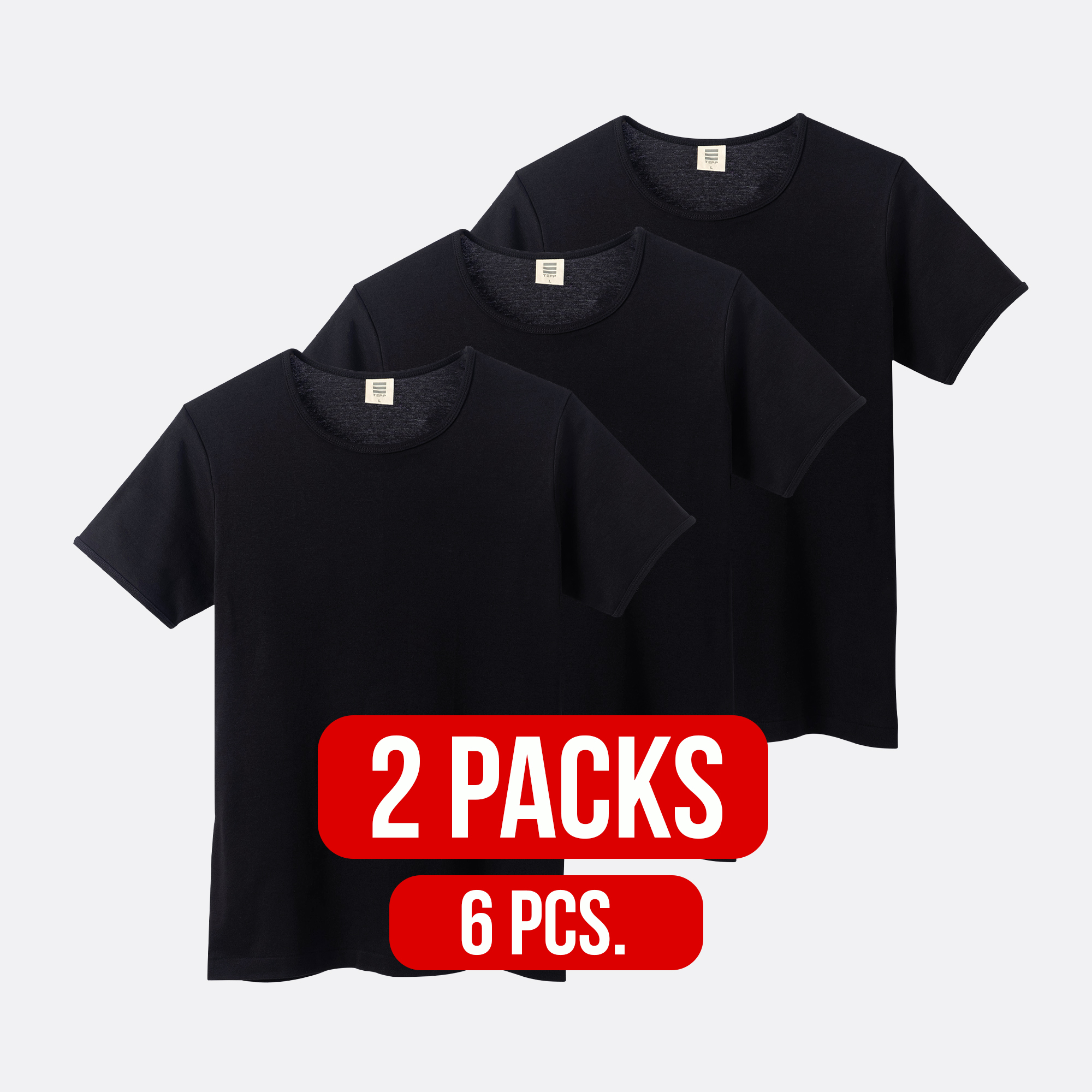 Short sleeve round neck t-shirt BLACK (2Packs)(6PCS.)