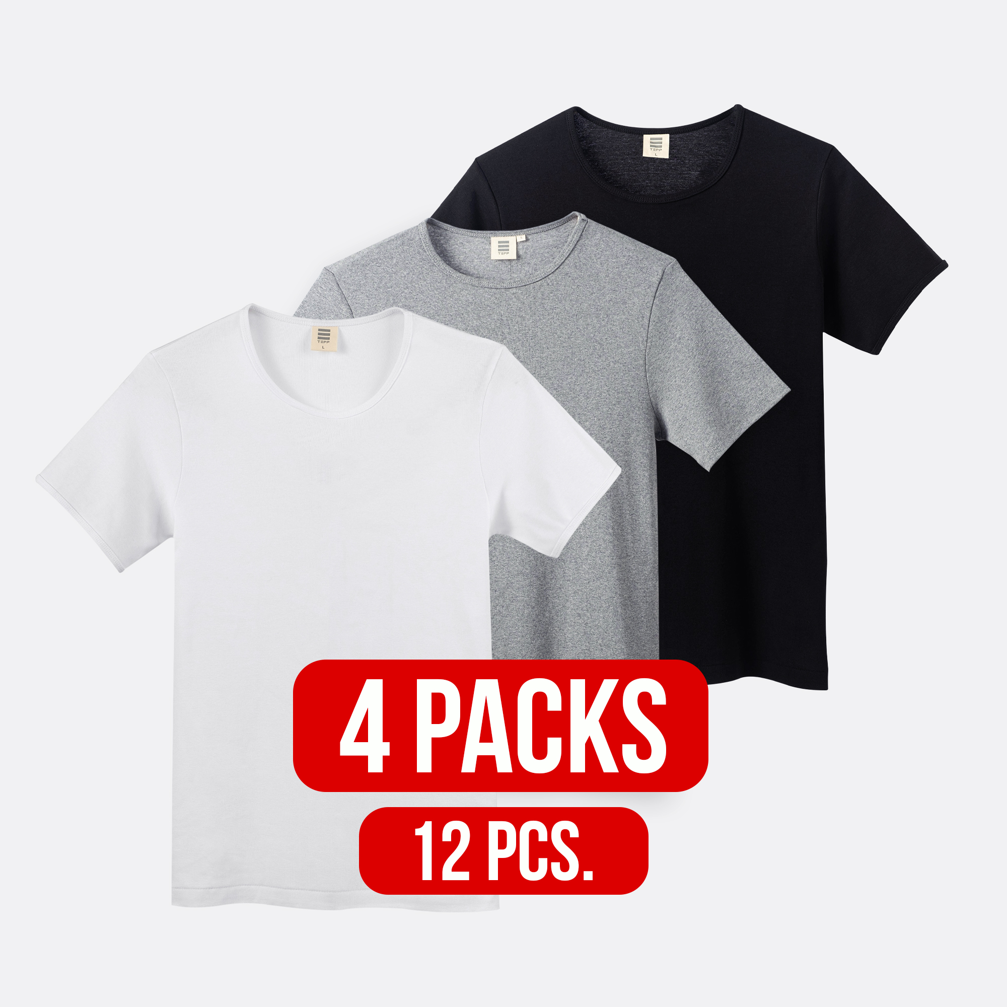 Short sleeve round neck t-shirt MIX (4Packs)(12 PCS.)
