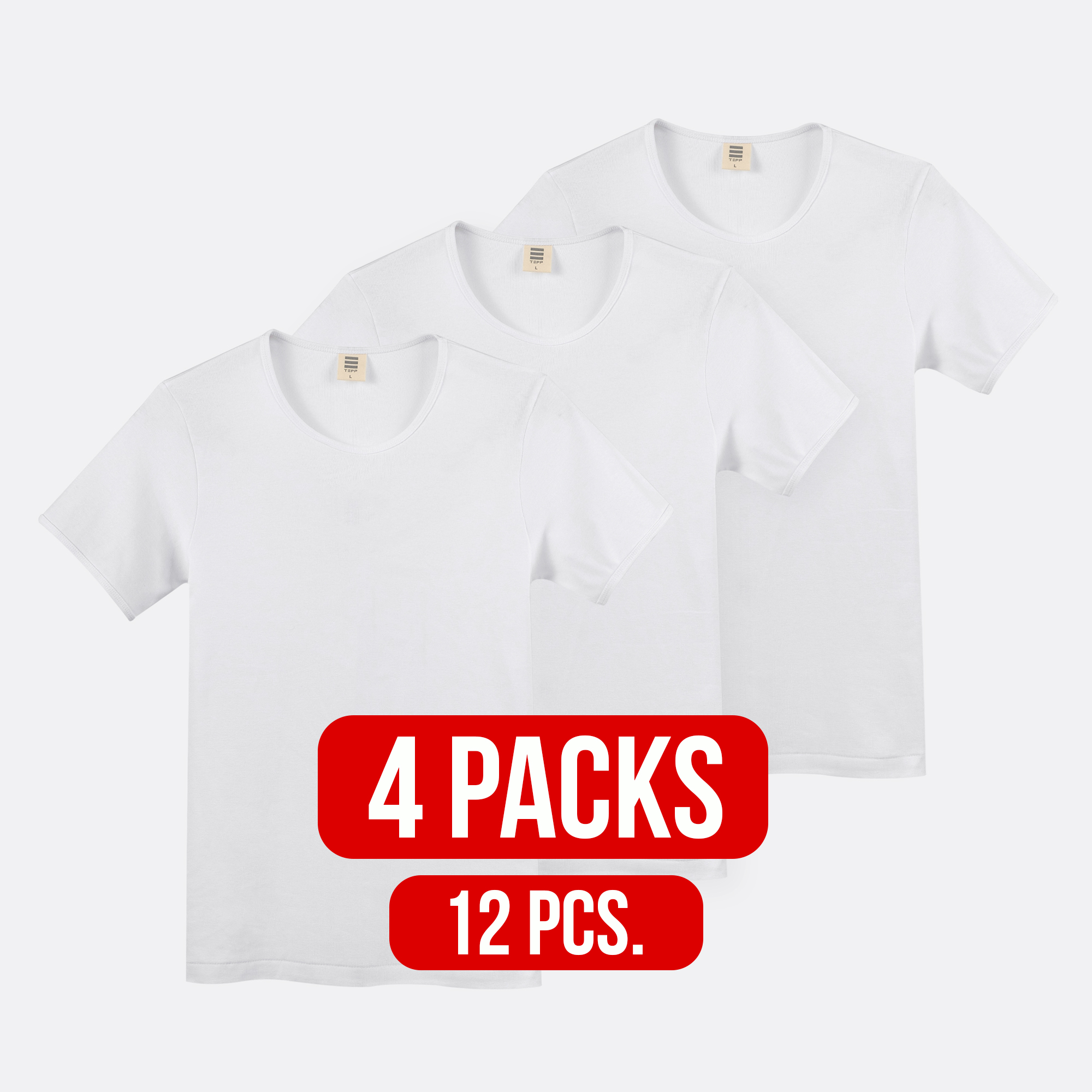 Short sleeve round neck t-shirt WHITE (4Packs)(12 PCS.)