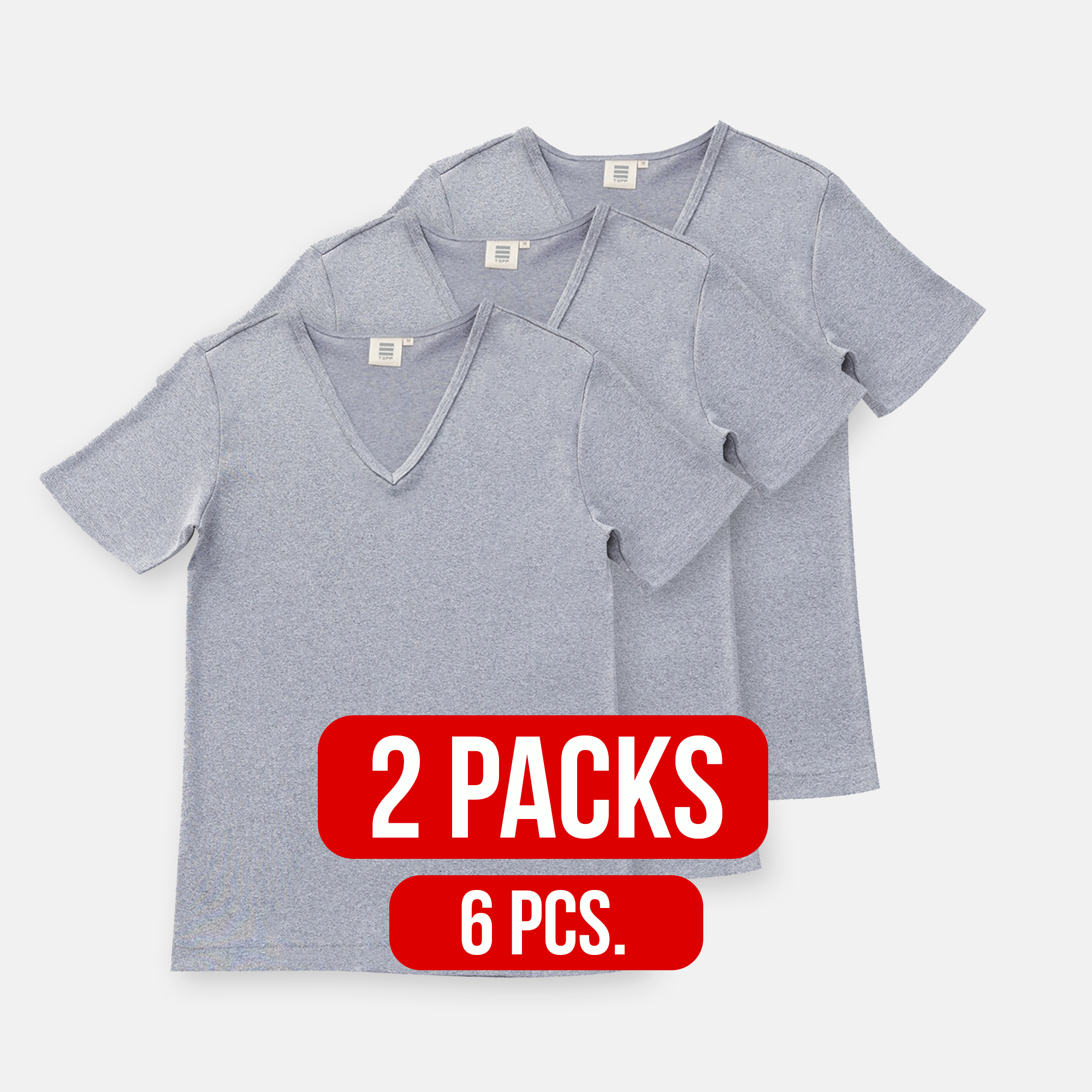 V-neck T-shirt GREY (2Packs)(6PCS.)