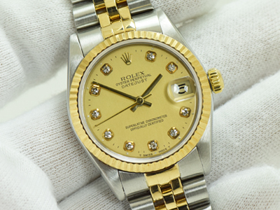 Rolex Datejust Steel & Yellow Gold หน้าทอง เพชรใน 2กษัตย์ จูบิรี่โปร่ง สภาพสวยครับ Size Boy (นาฬิกามือสอง,นาฬิกาRolexมือสอง)