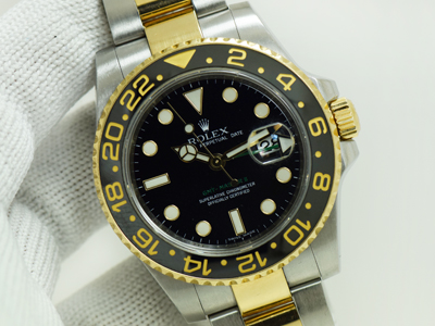 Rolex GMT Master II Steel & Yellow Gold 2กษัตย์ หน้าดำ เข็มเขียว สภาพสวยครับ (นาฬิกามือสอง,นาฬิกาRolexมือสอง)