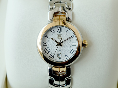 Tag Heuer New Link Steel & Yellow หน้าขาว โรมัน สภาพสวย Size Lady (นาฬิกามือสอง,นาฬิกาTagมือสอง)
