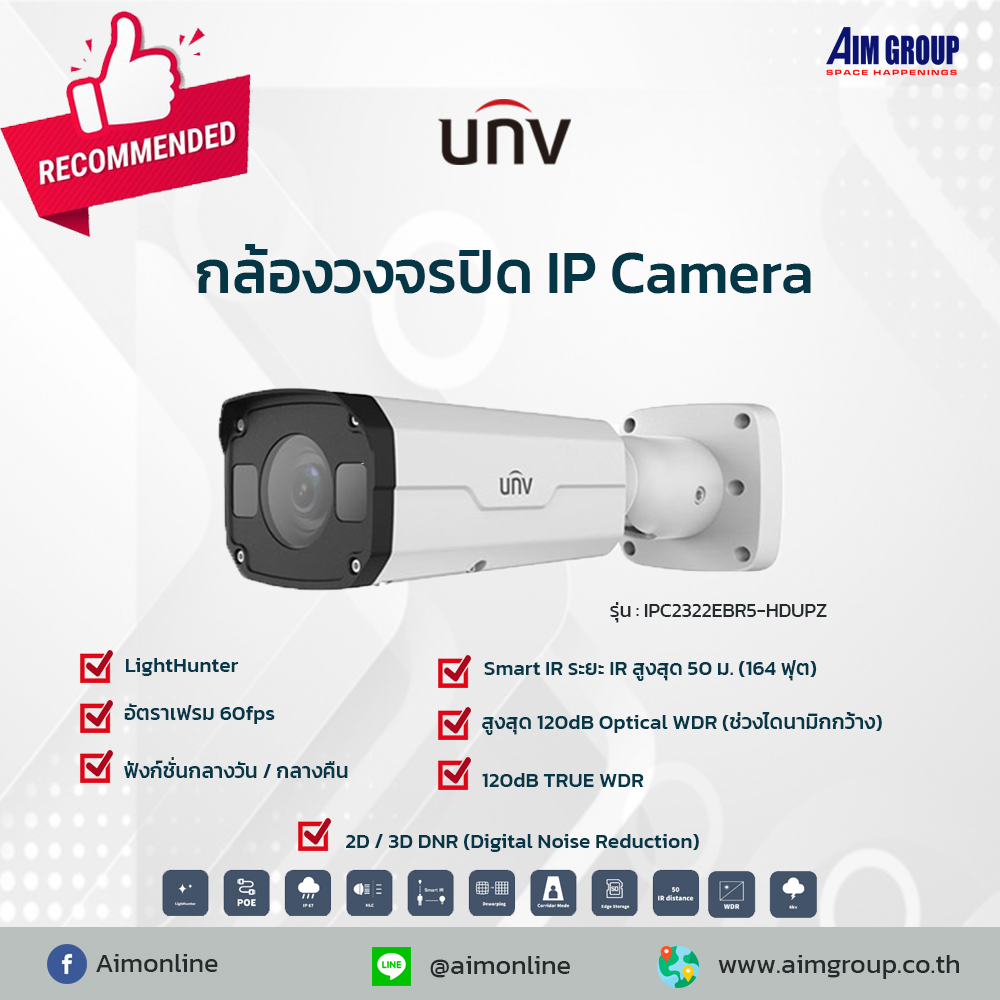 กล้องวงจรปิด UNV รุ่น IPC2322EBR5-HDUPZ