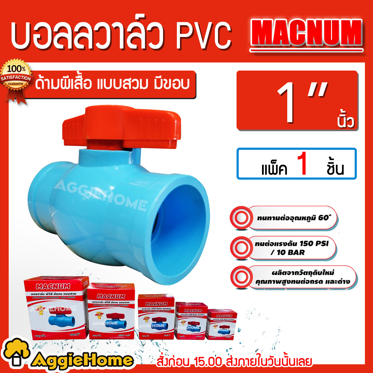 MACNUM บอลวาล์ว PVC ขนาด 1 นิ้ว สีฟ้า