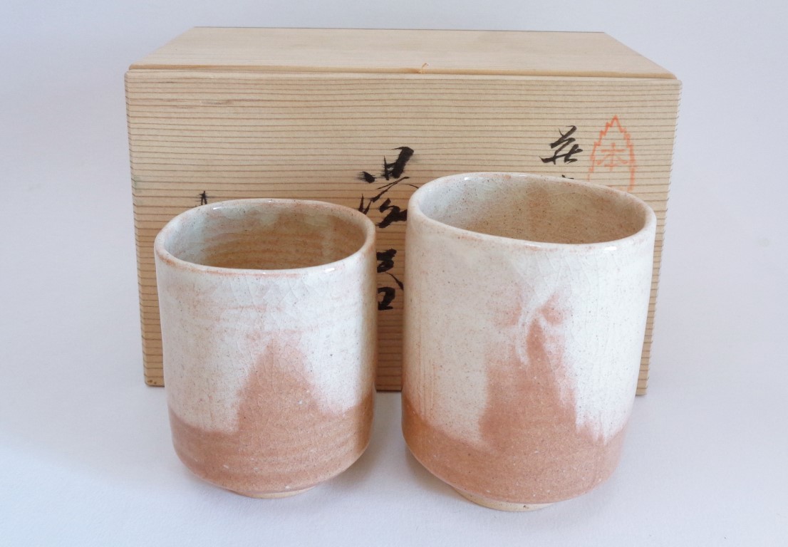Meoto Yunomi Tea cups pair Hagi-yaki Artistic pottery