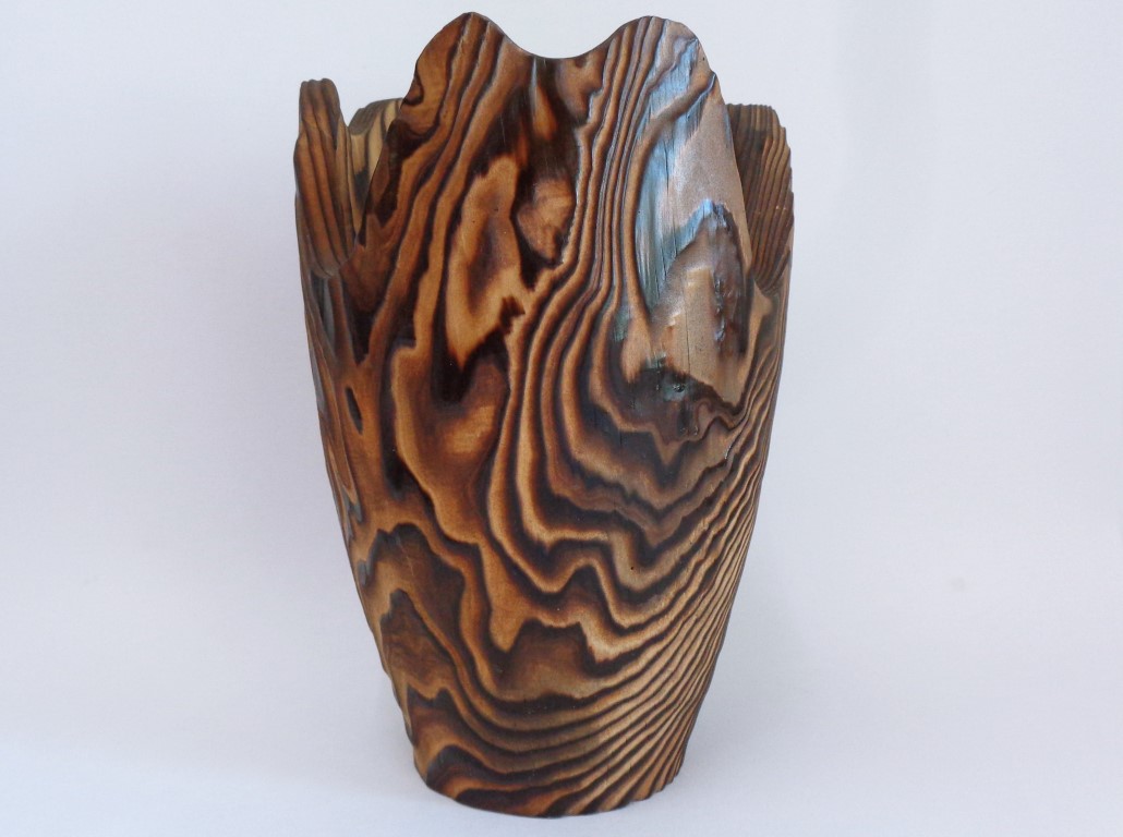 Wooden Ikebana vase with copper insert