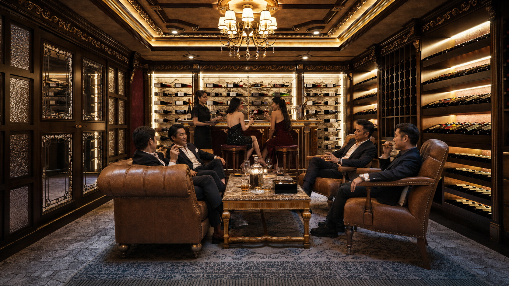 Wine Room และ Lounge ภายใน Lafayettes พร้อมชั้นจัดเก็บไวน์