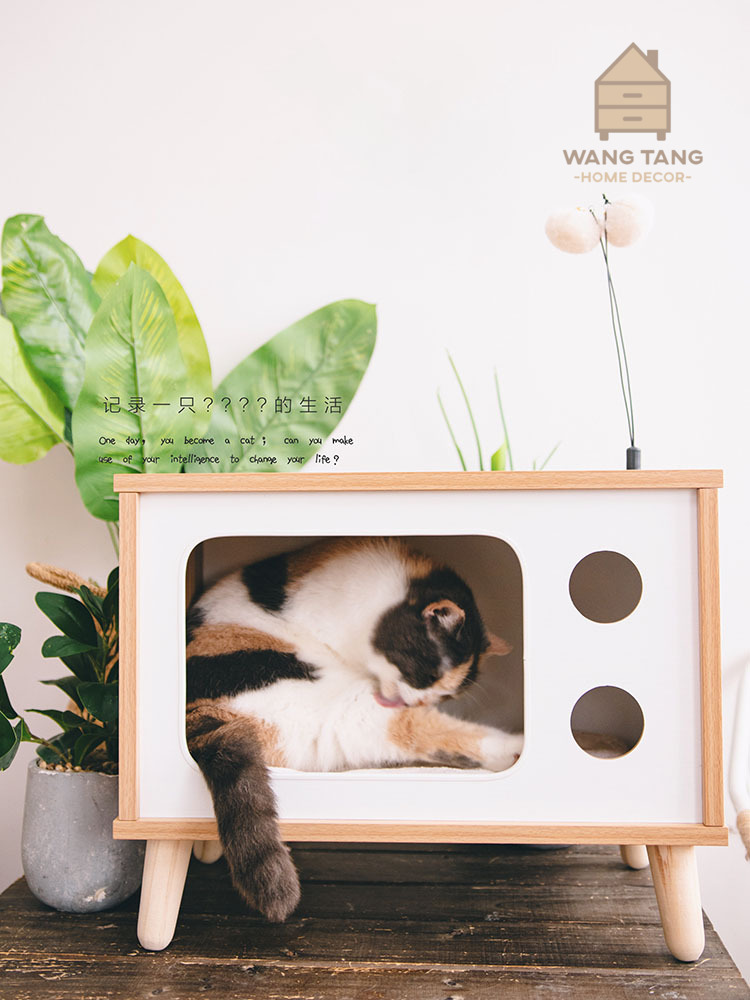 กล่องบ้านแมว บ้านแมวไม้พร้อมเบาะ รูป กล่องทีวีเรโทร Retro TV Lazy Box
