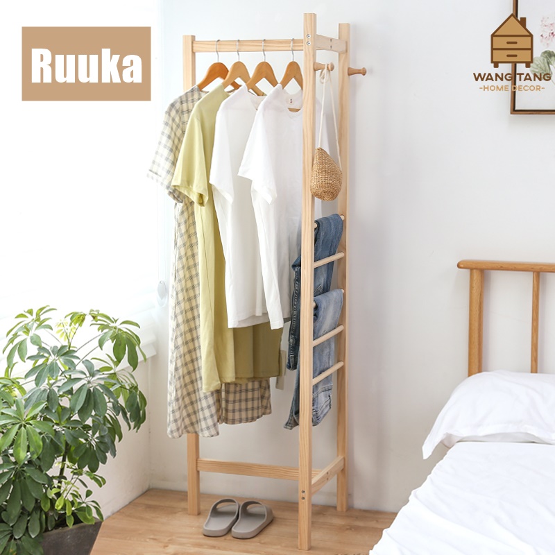 ราวแขวนเสื้อเตรียมใส่ในบ้าน ราวไม้แขวนเสื้อ วัสดุไม้สน Style มินิมอล รุ่น RUUKA