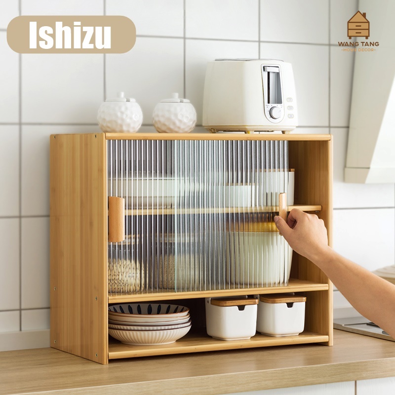 ตู้เก็บของอเนกประสงค์,เก็บจานชาม,แบบตั้งโต๊ะวัสดุไม้ไผ่ญี่ปุ่น รุ่น Ishizu