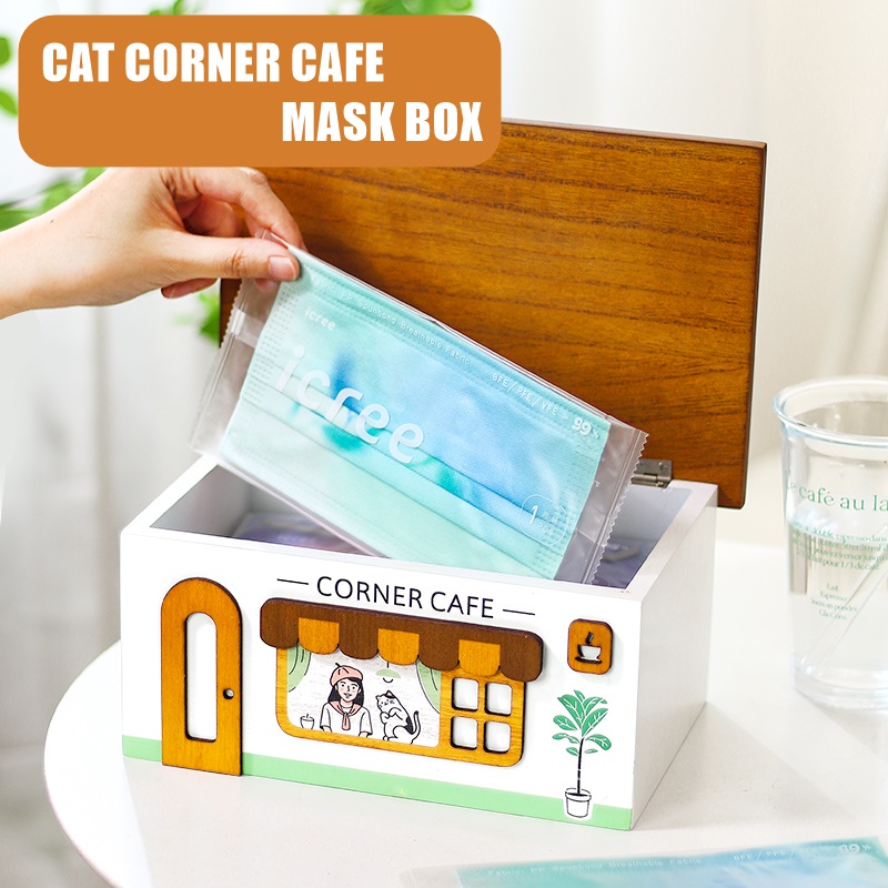 กล่องเก็บแมส,กล่องเก็บผ้าปิดปากอนามัย,กล่องใส่แมส รุ่น CAT CORNER CAFE