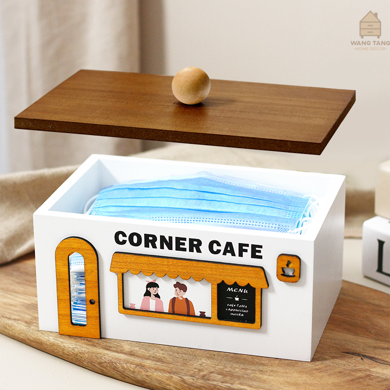 กล่องไม้เก็บหน้ากากอนามัยแบบฝาปิด รุ่น NORDIC HOUSE CAFE (Solid Wood)