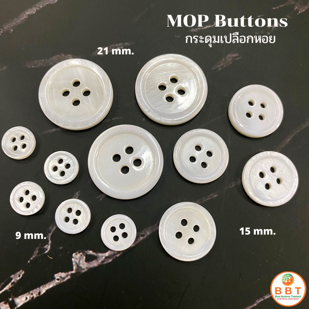 Shell buttons, white 15 mm
