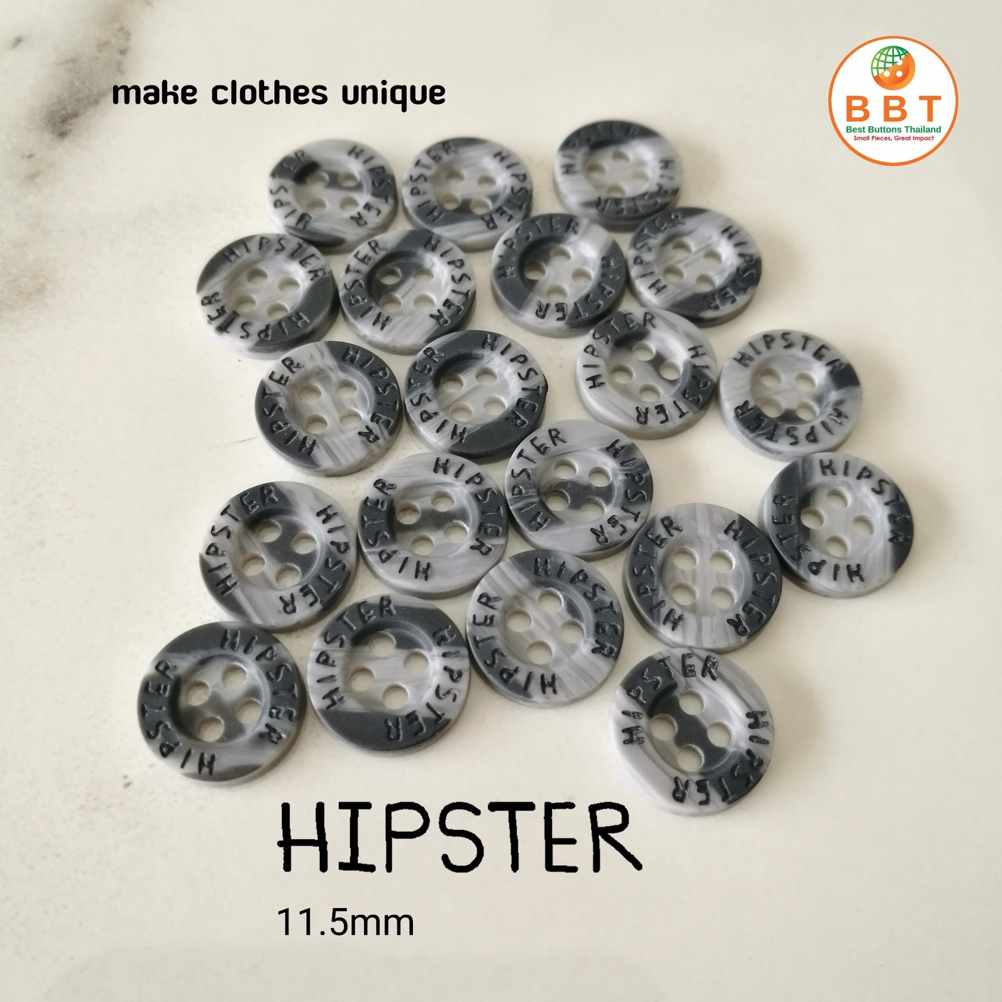 Engraving Buttons "HIPSTER" in Black Pearl Shell