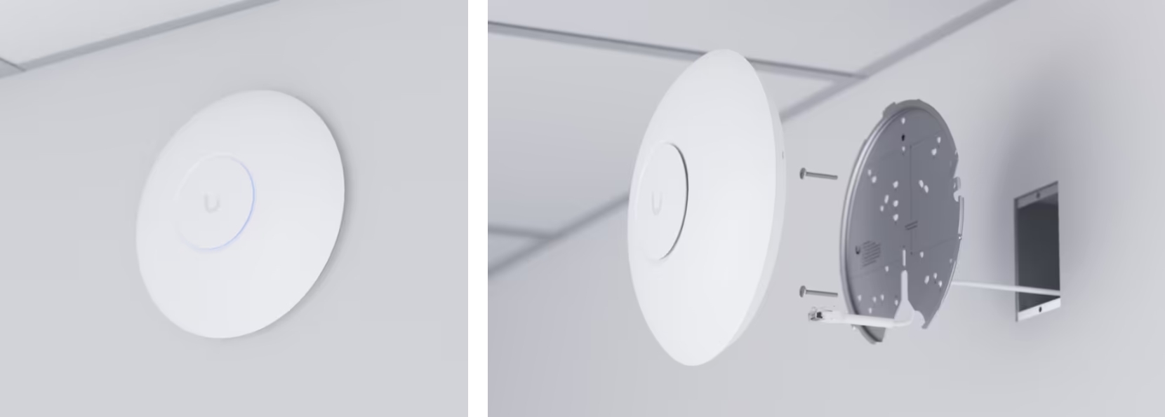 การติดตั้ง Ubiquiti UniFi U7 Pro Max บนผนังพร้อมแผ่นยึด
