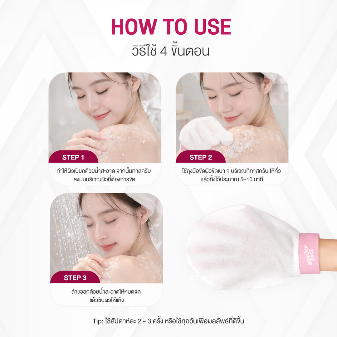 วิธีใช้และประโยชน์ของ Rose Floral Glowing Body Scrub และ Magic Peeling Glove