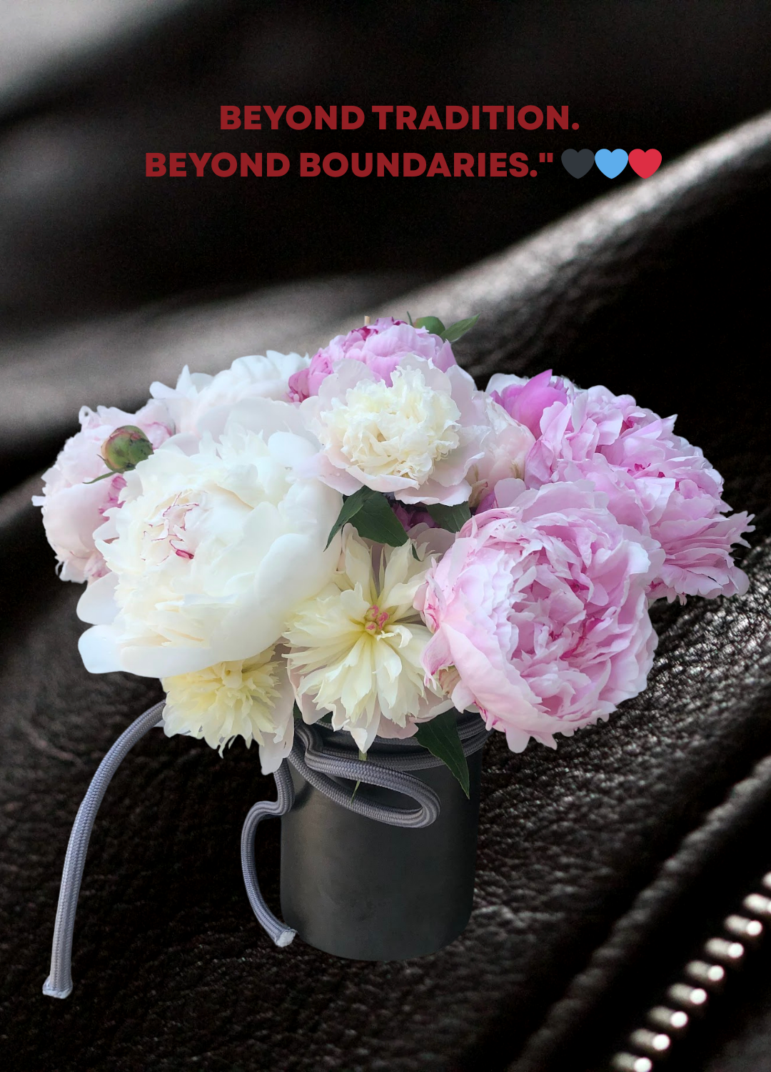 Pink peony arrangement on black background by Le Floriste, high-end event floristry Bangkok, the soft power of flowers for men.