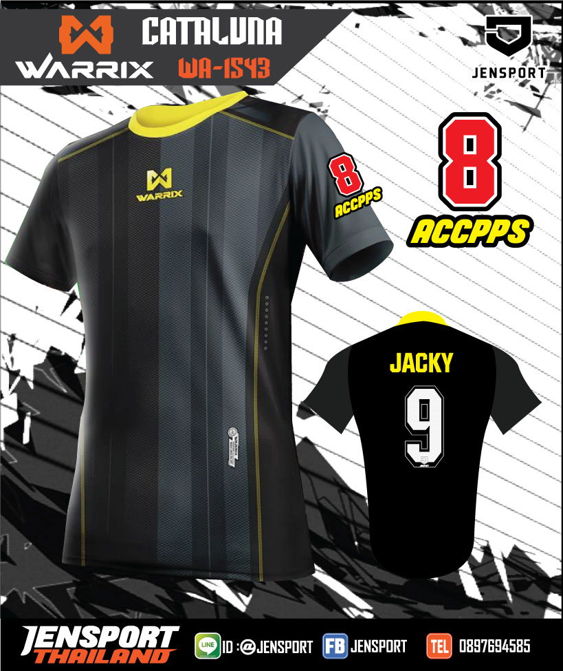 เสื้อฟุตบอล Warrix WA-A1543 สีดำ ทีม 8 ACCPPS