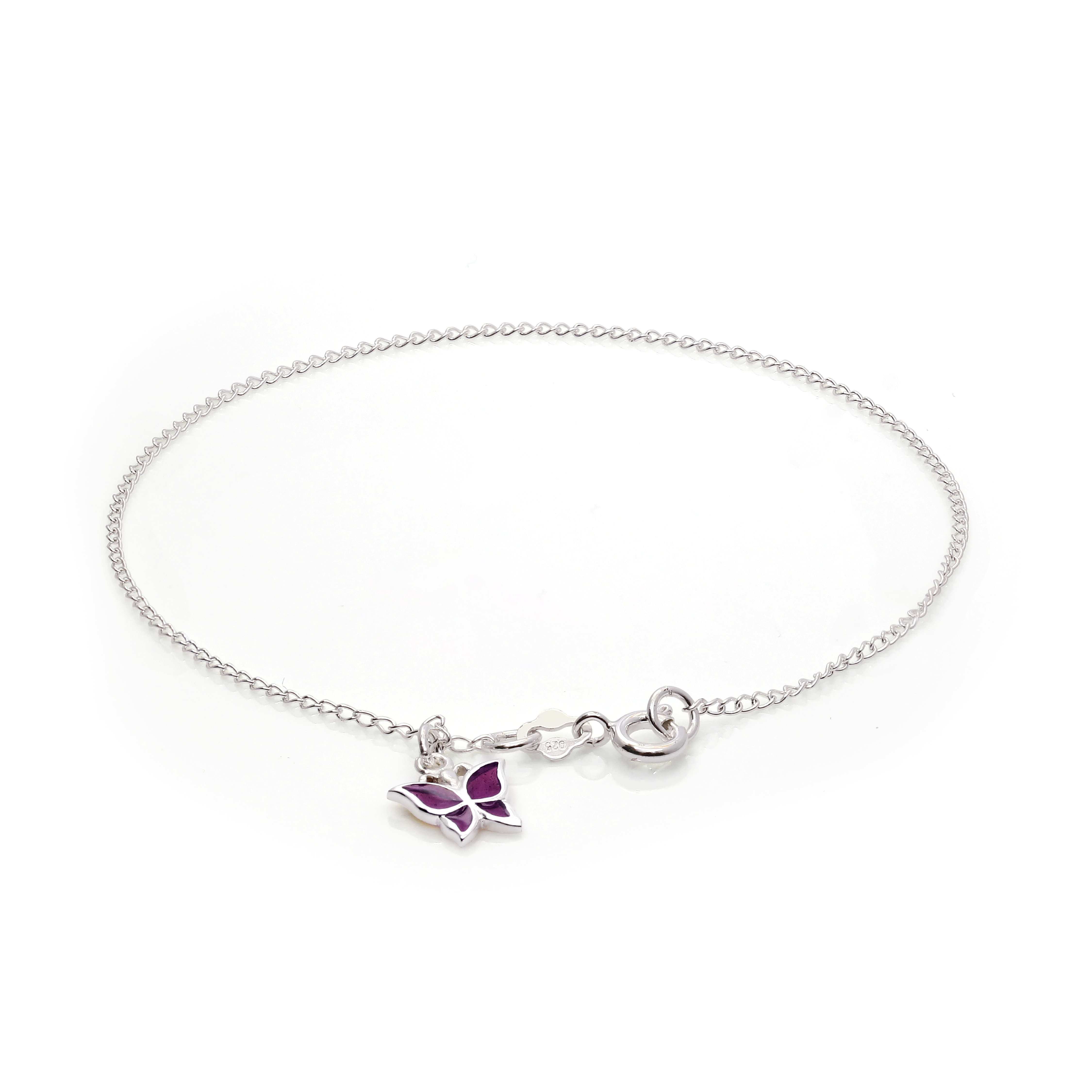 Sterling Silver Butterfly Charm Pinkish Purple Anklet
