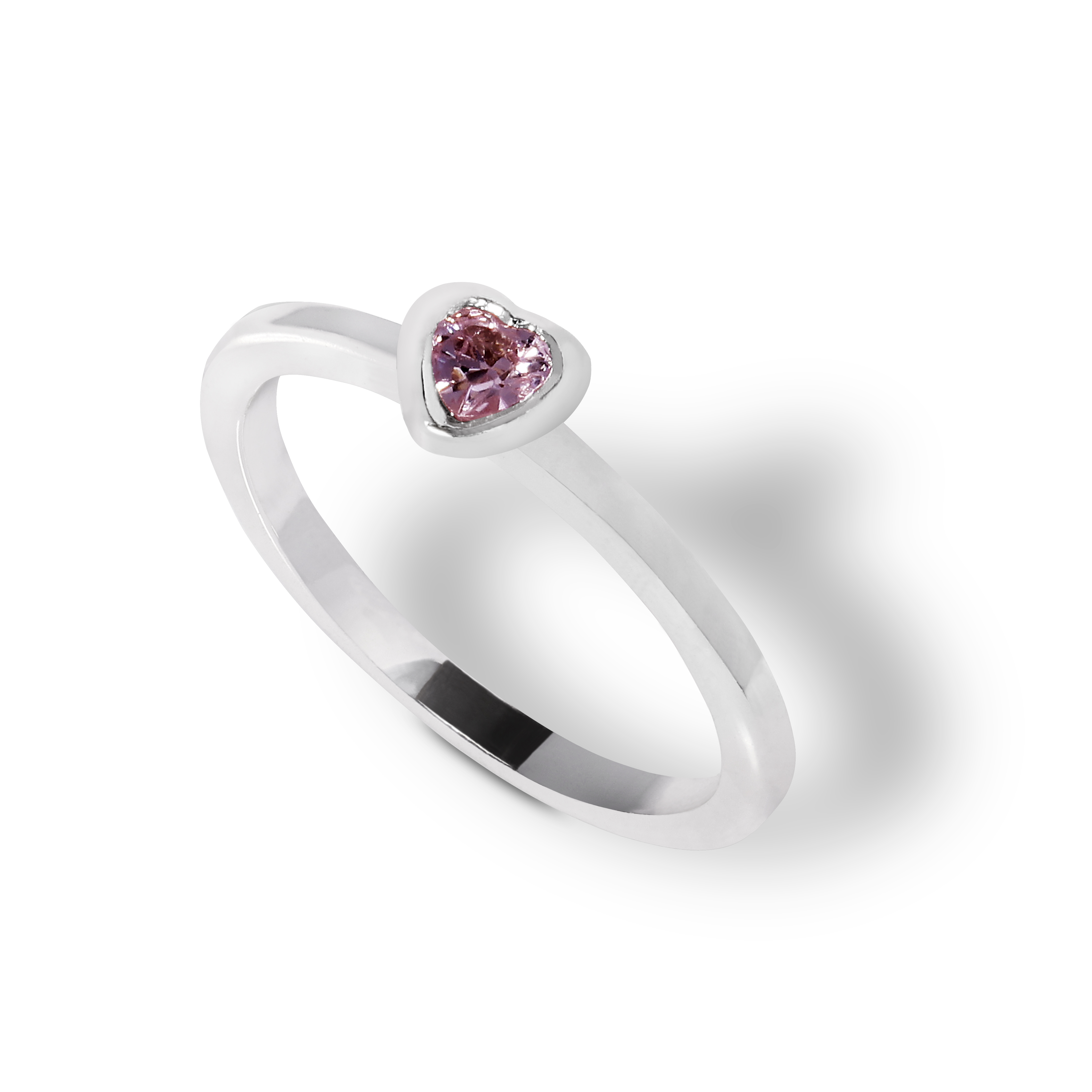 Sterling Silver Heart Pink CZ Stacking Ring
