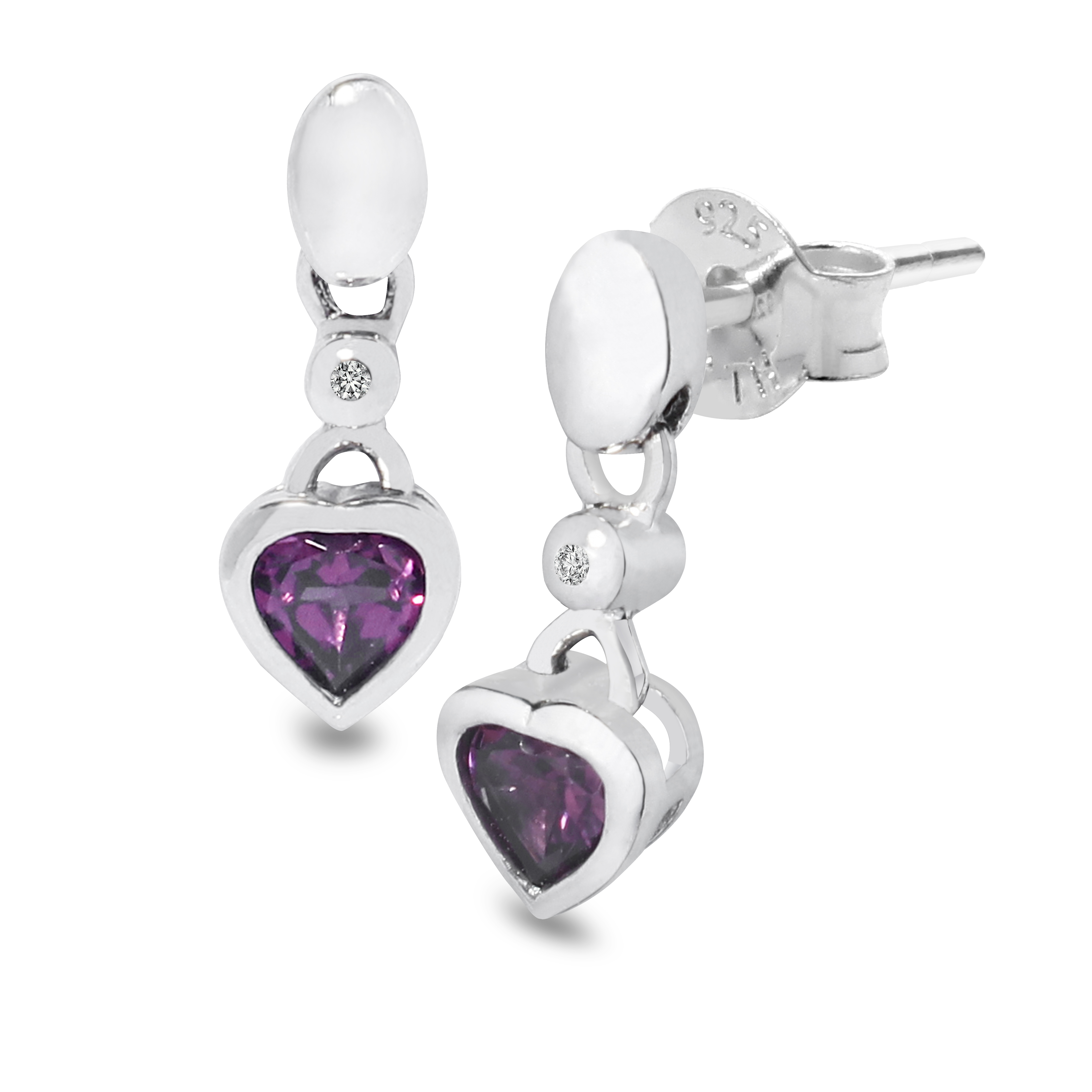 Sterling Silver Rhodium Plain Purple Heart Earring