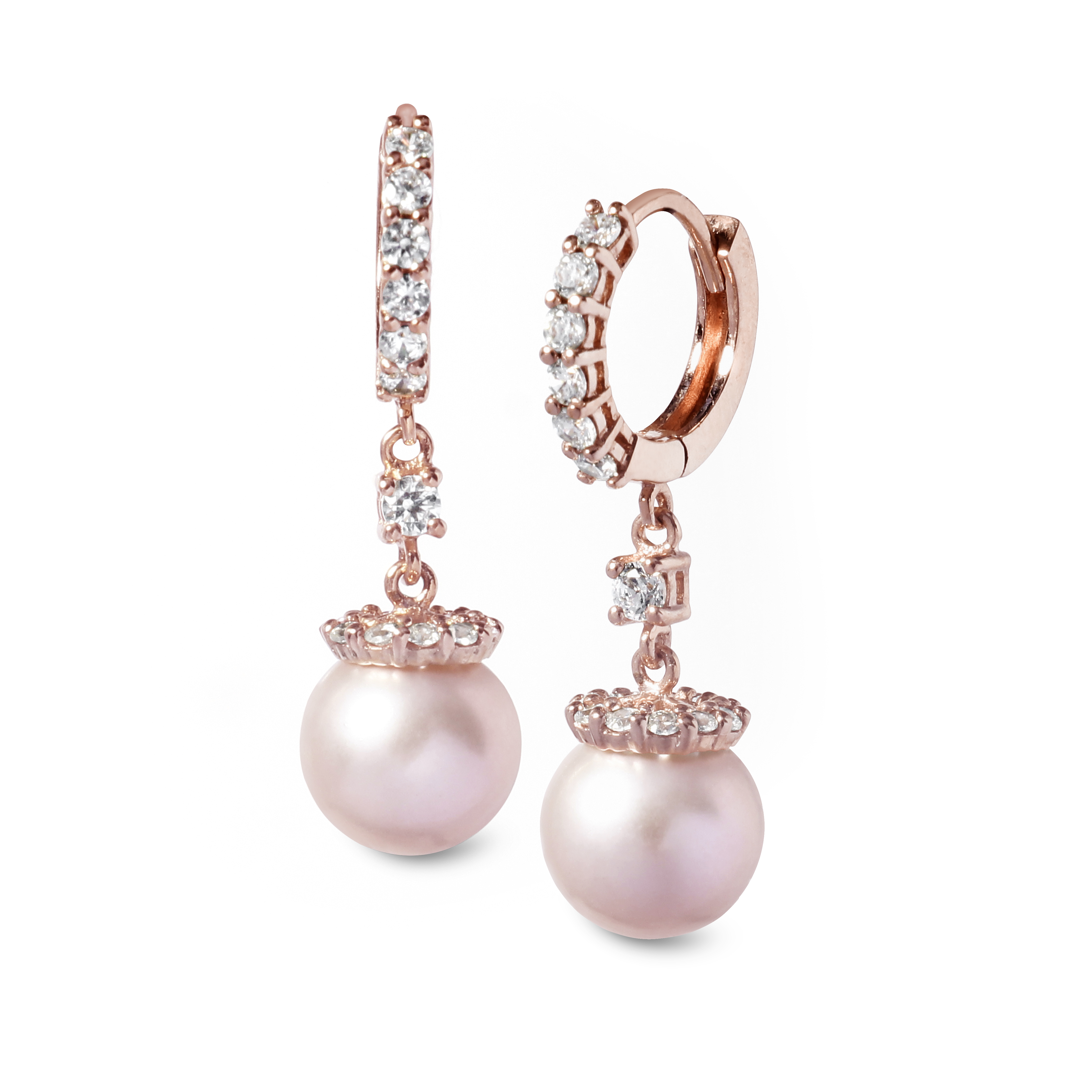 Sterling Silver CZ Rose Gold Pearl Plated Earrings