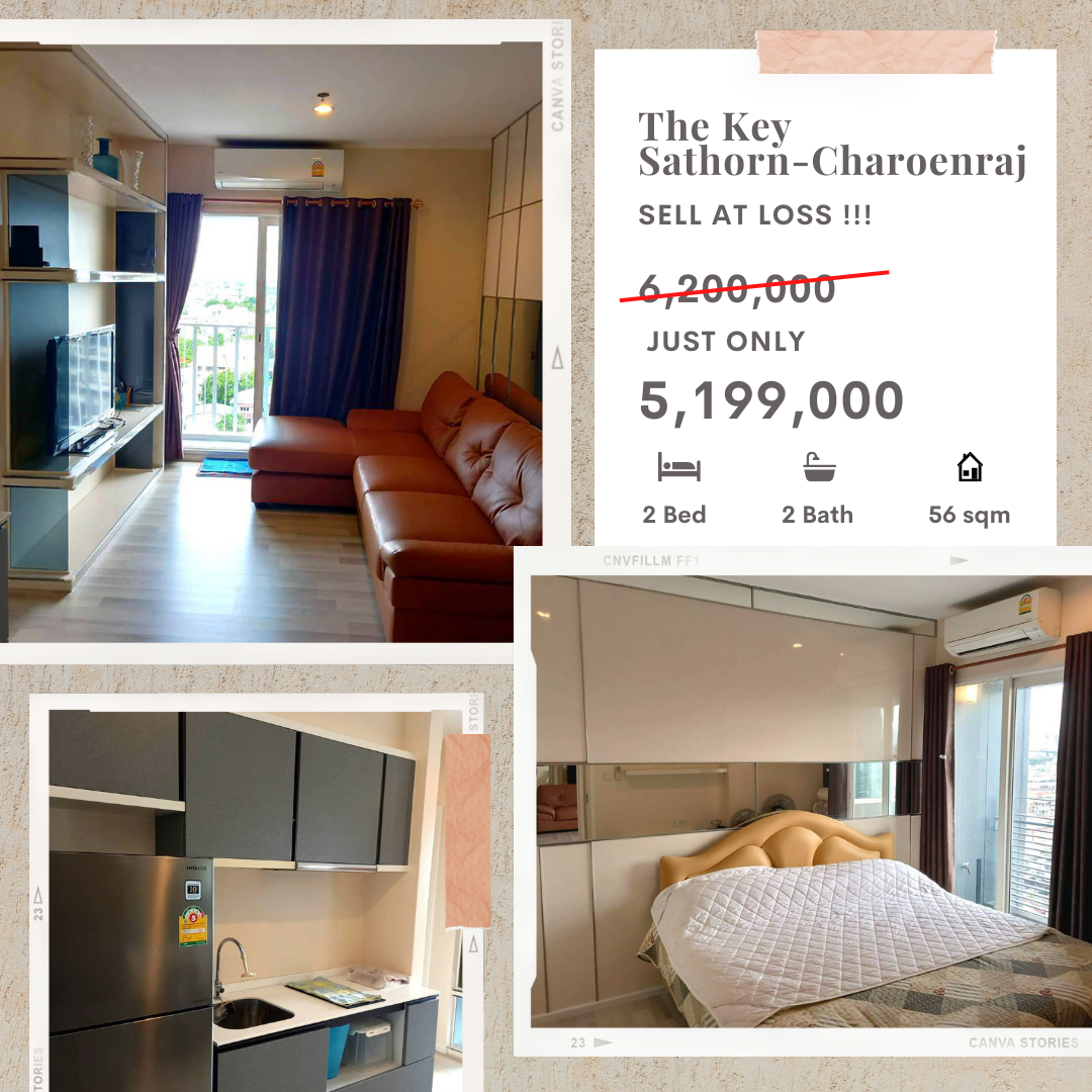 Best Price in Project!! Selling at a loss!! Corner Room, City View 2BR 2BA Condo for Sale at The Key Sathorn-Charoenraj