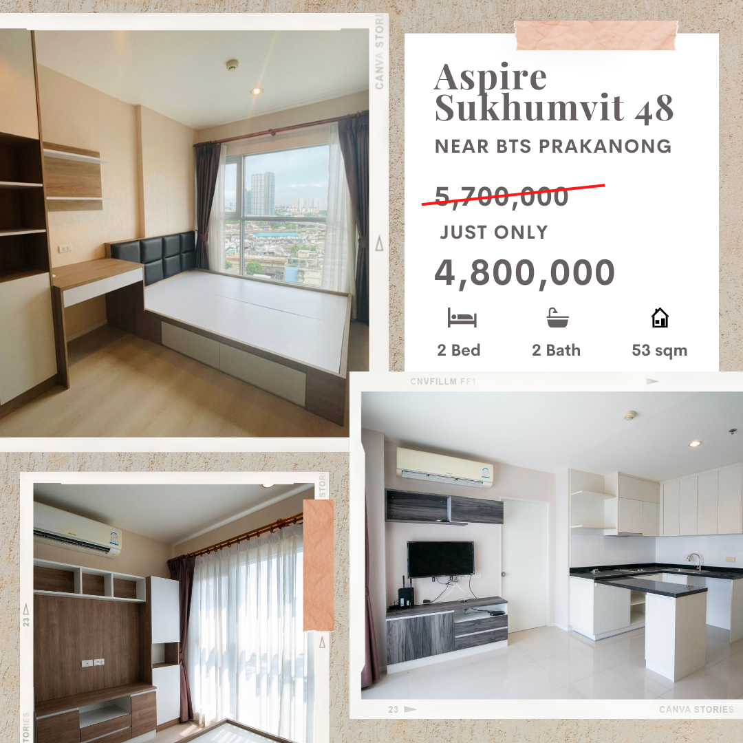 Best Price for 2BR 2BA High Floor Beautiful View!! 53.91 Sq.m for SALE at Aspire Sukhumvit 48!! Near to BTS Phra Khanong!!!!