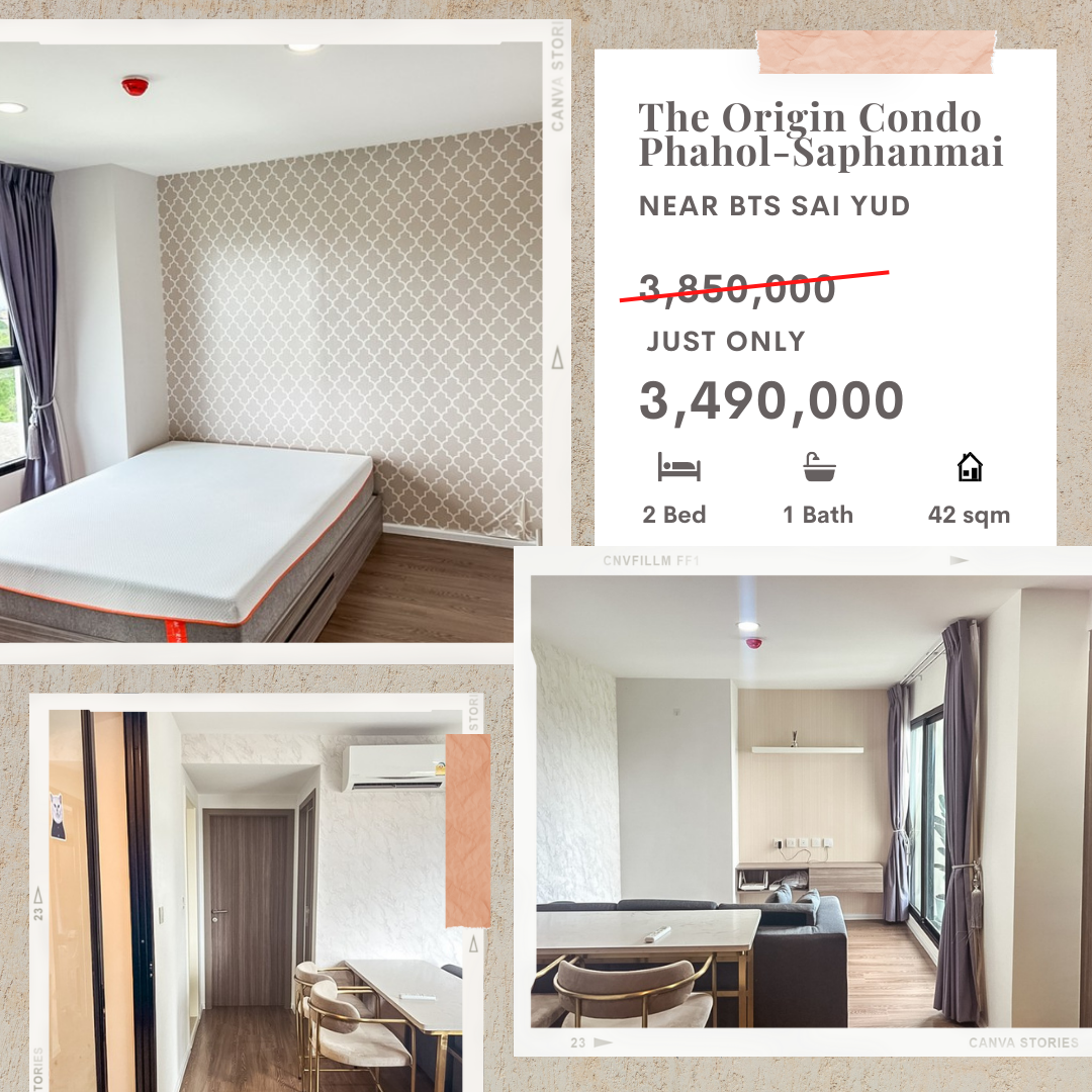 Best Price, Fully Furnished!! 2BR 42.12 Sq.m Condo for SALE at The Origin Phahol-Saphanmai Near BTS Sai Yud!!