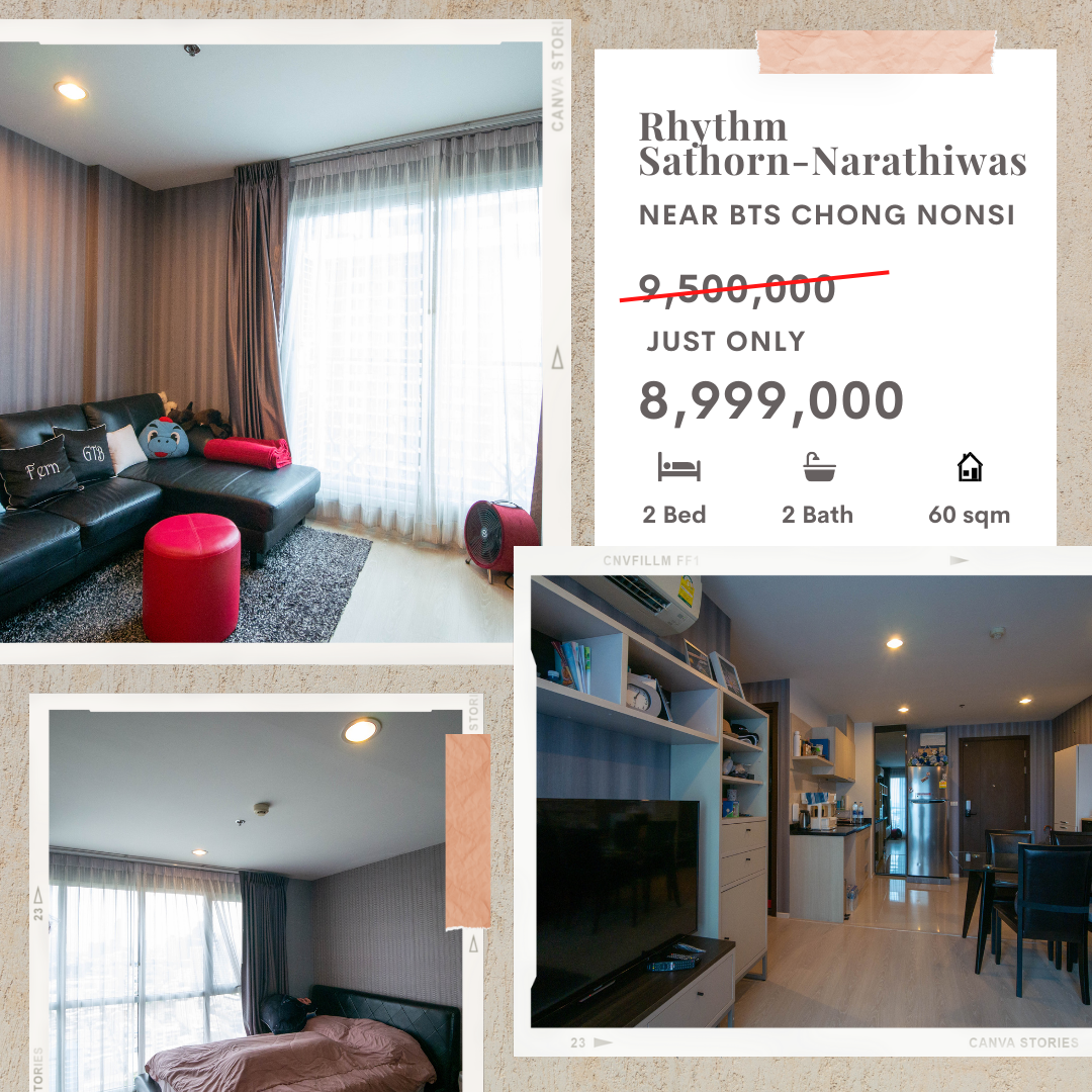 Selling at a loss!! Best Price, fully furnished 2BR 2BA condo for Sale at Rhythm Sathorn-Narathiwas Near BTS Chong Nonsi Near BRT Arkan Songkhro!!
