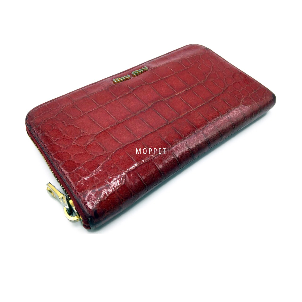 Used Miu Miu Zippy Long Wallet in Red Croc Printed Leather GHW