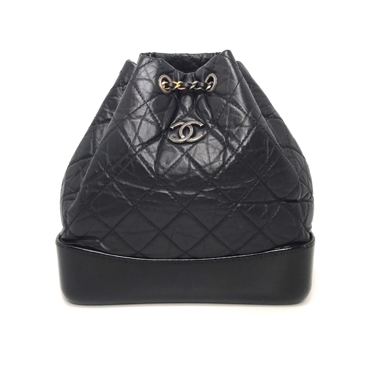 Used Chanel Gabrielle Backpack Small in Black Calfskin R/GHW
