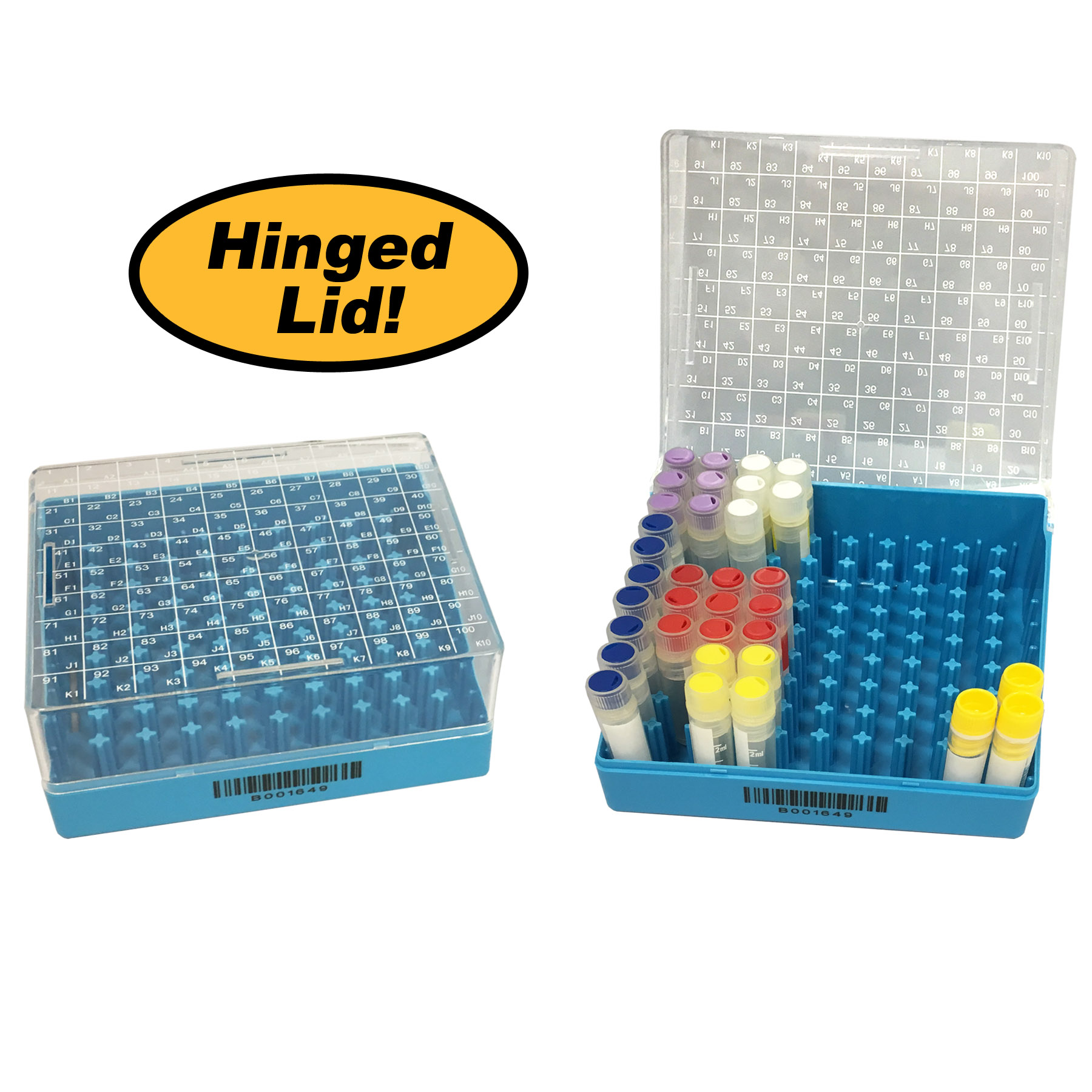 Cryo storage box, 100 place (10 x 10), polycarbonate, with hinged lid