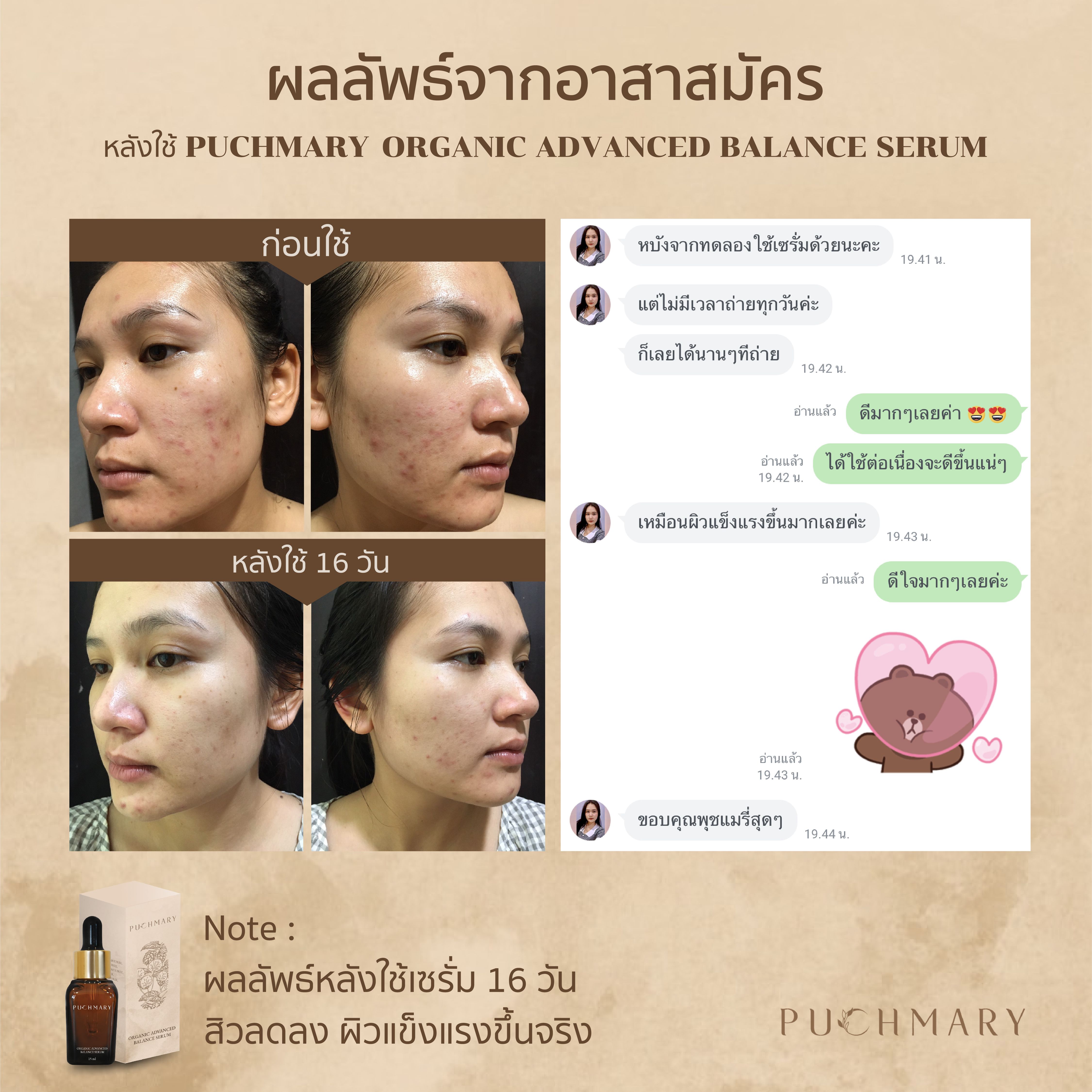 ผลลัพธ์จากอาสาสมัครที่ได้ใช้เซรั่มพุชแมรี่ 14 วัน