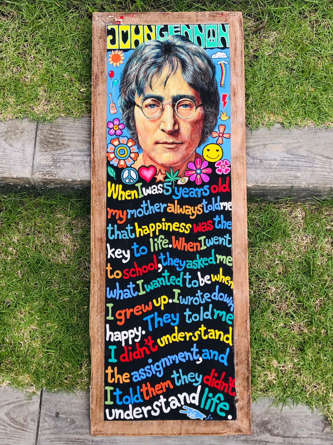 John Lennon - ภาพวาดศิลปินในตำนานบนแผ่นไม้