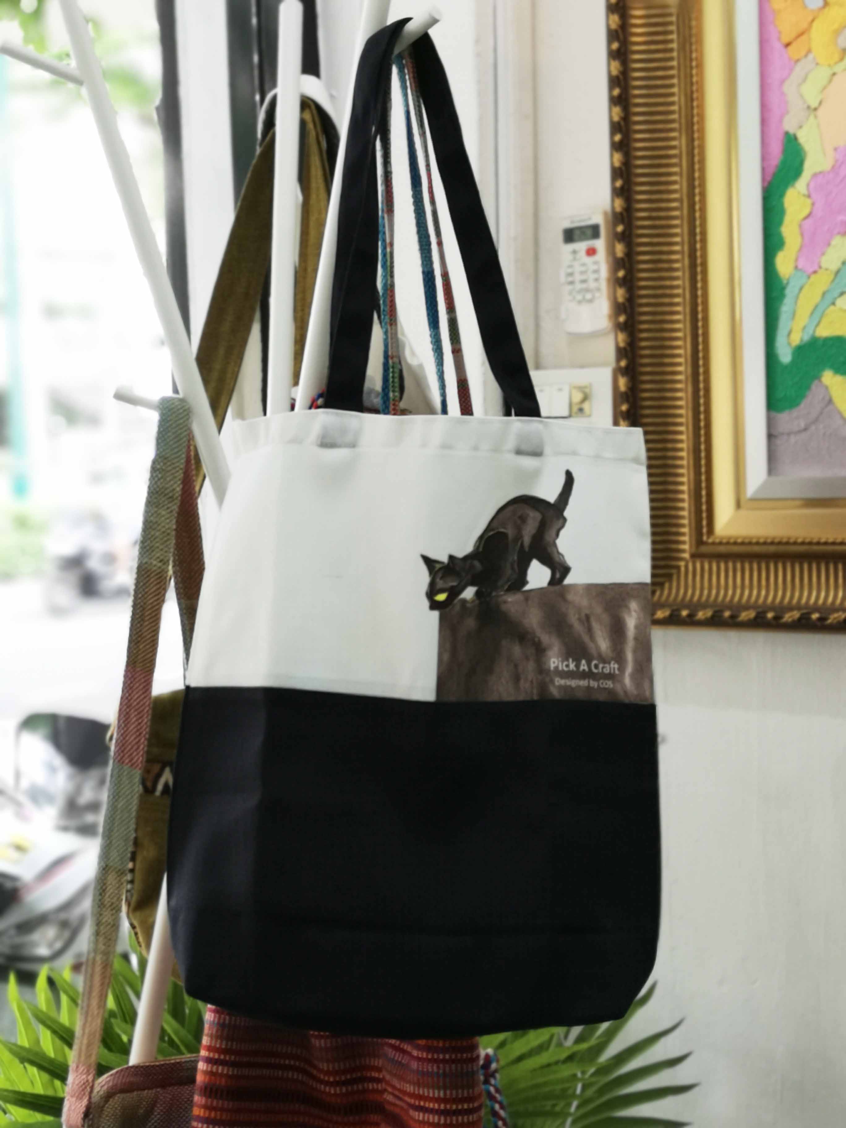 Tote Bag (2 tones Black & White with Black Cat) - Black Cat Edition