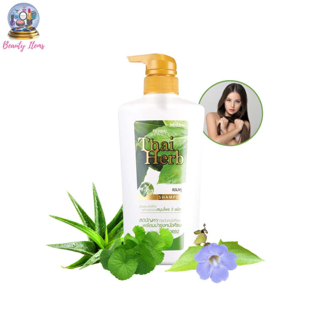 แชมพูสำหรับปัญหาผมร่วง มิสทีน เฮอร์บัล บิวตี้ ไทย์ เฮิร์บ 400 มล. Mistine Herbal Beauty Thai Herb Shampoo 400 ml.