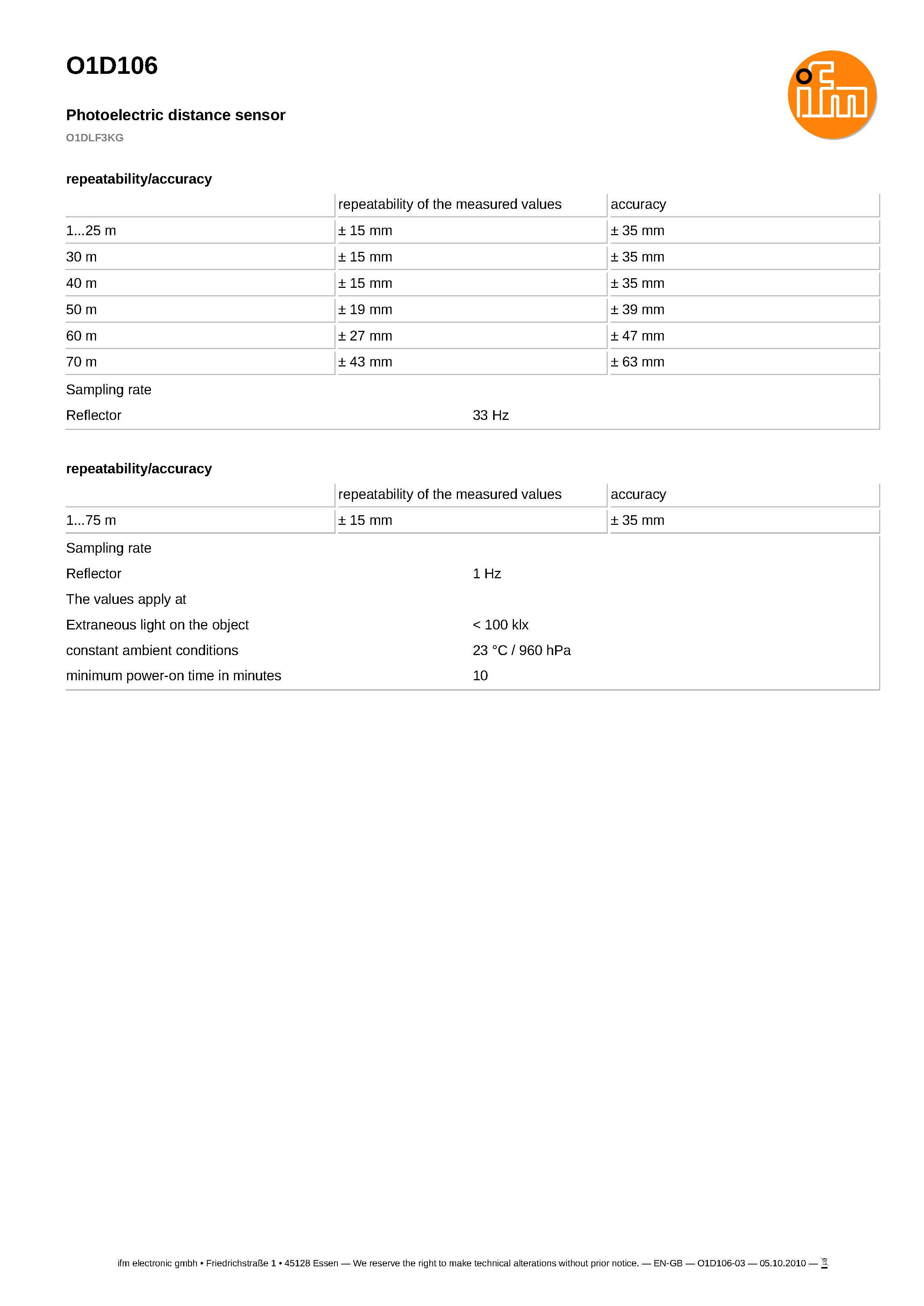 thumbnail image 2 of IFM Efector O1D100 Photoelectric Distance Sensor – O1DLF3KG, New 2 of 4
