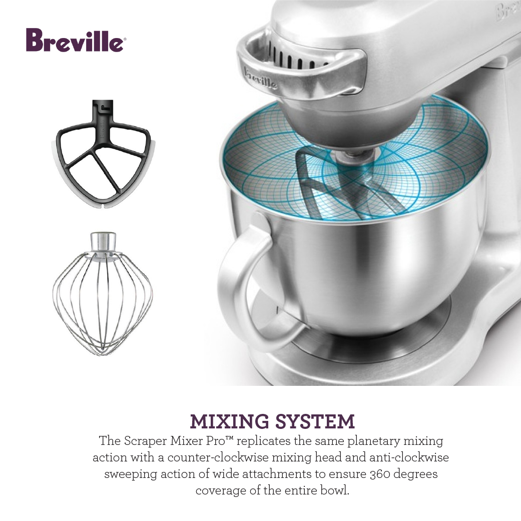 Breville Stand Mixer BEM800XL 5qt Die-cast SILVER with attachments 550 W