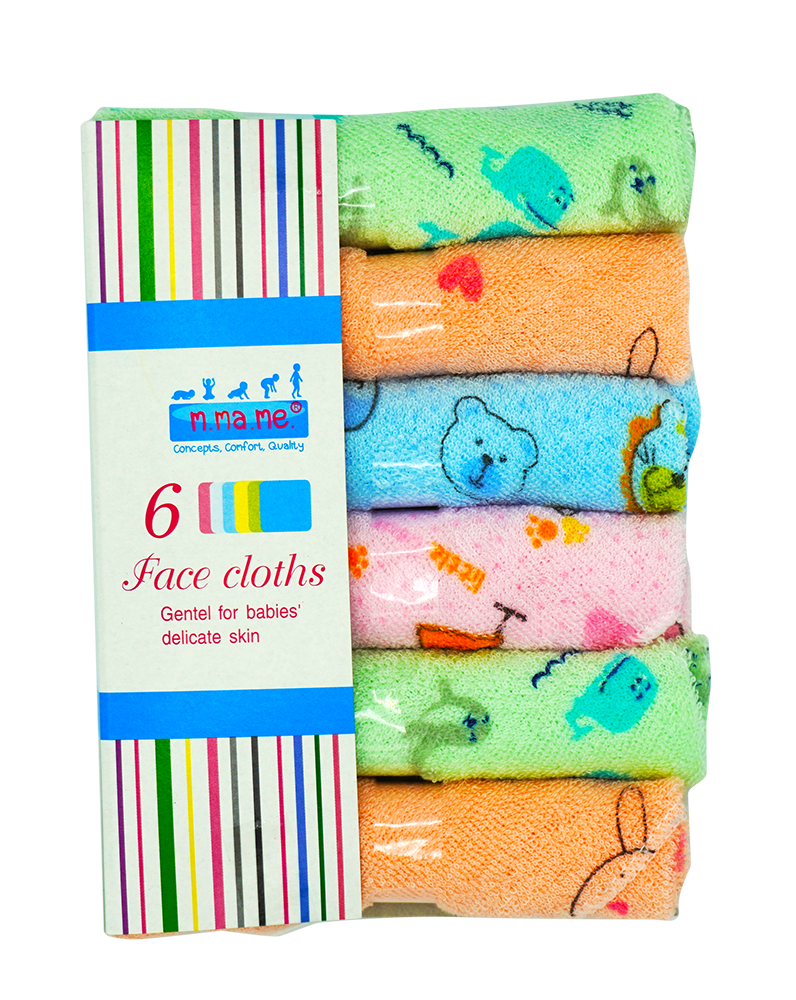 6 Pack m.ma.me. Cotton Hand & Face cloths printed
