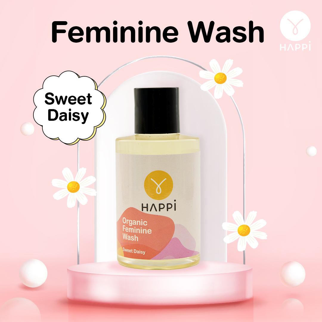 สบู่ล้างถ้วยอนามัยและจุดซ่อนเร้น สูตร สวีทเดซี่- Happi Feminine Wash Sweet daisy125ml.