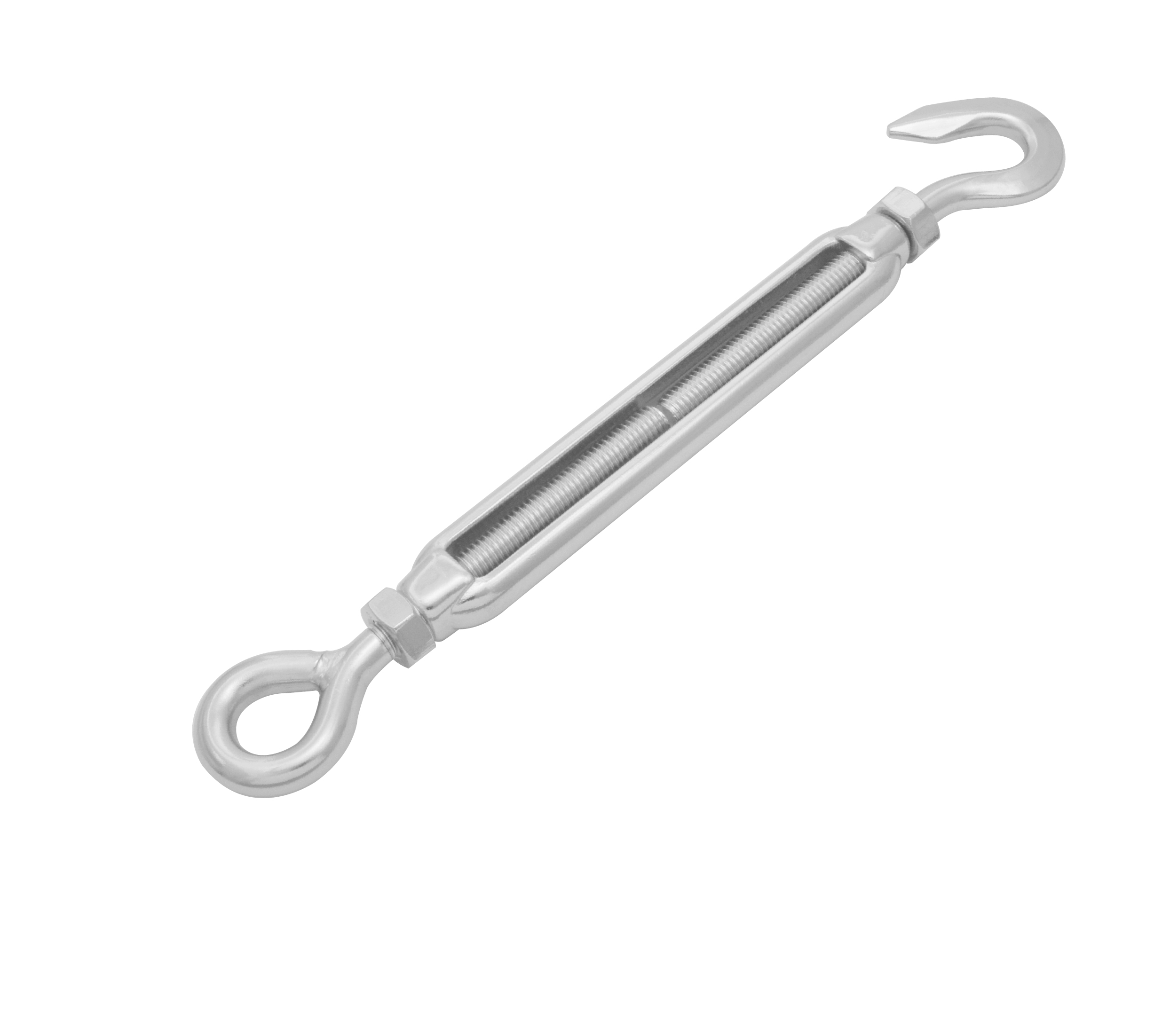 Frame turnbuckle with nut, hook and eye