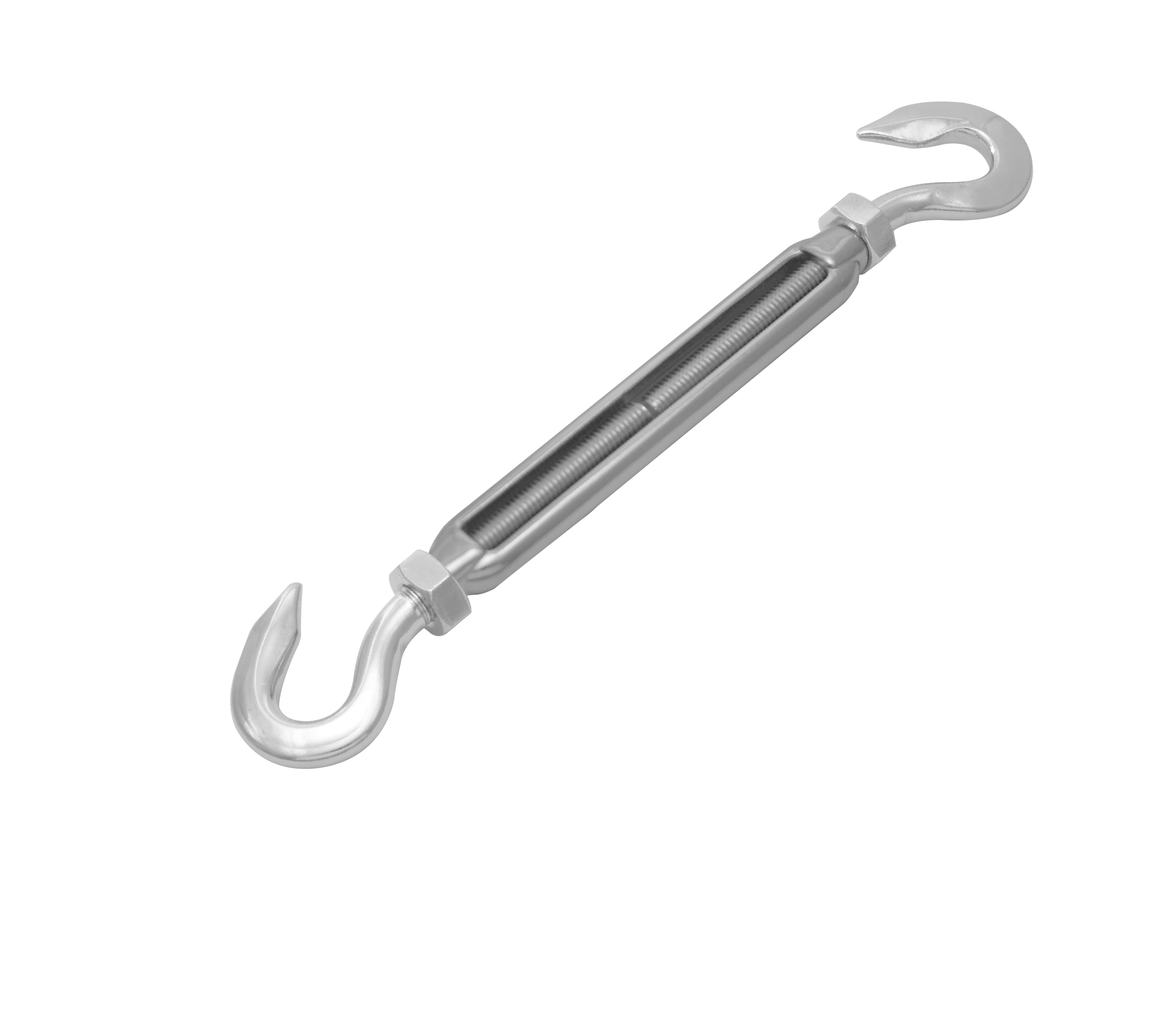 Frame turnbuckle with nut, hook and hook
