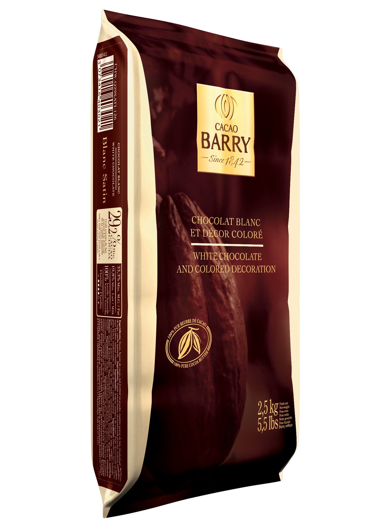 ไวท์ช็อกโกแลต แบบ Block ตรา Cacao Barry 2.5 กก.
